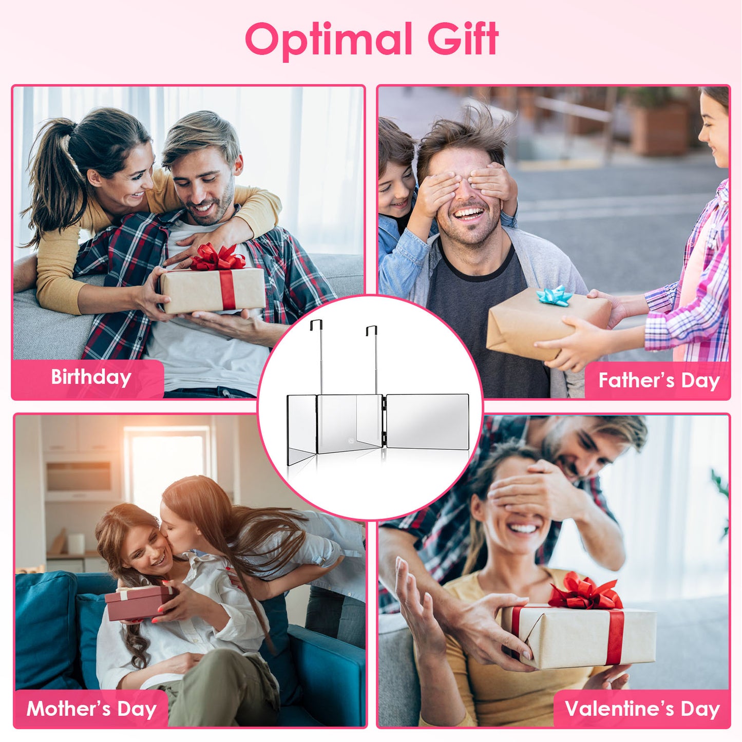 3 Way Mirror with LED Telescopic Hanger Tri-fold Mirror Personal Makeup Mirror with Micro USB Cable for Self Shaving Hair Cutting Dyeing Curling Braid