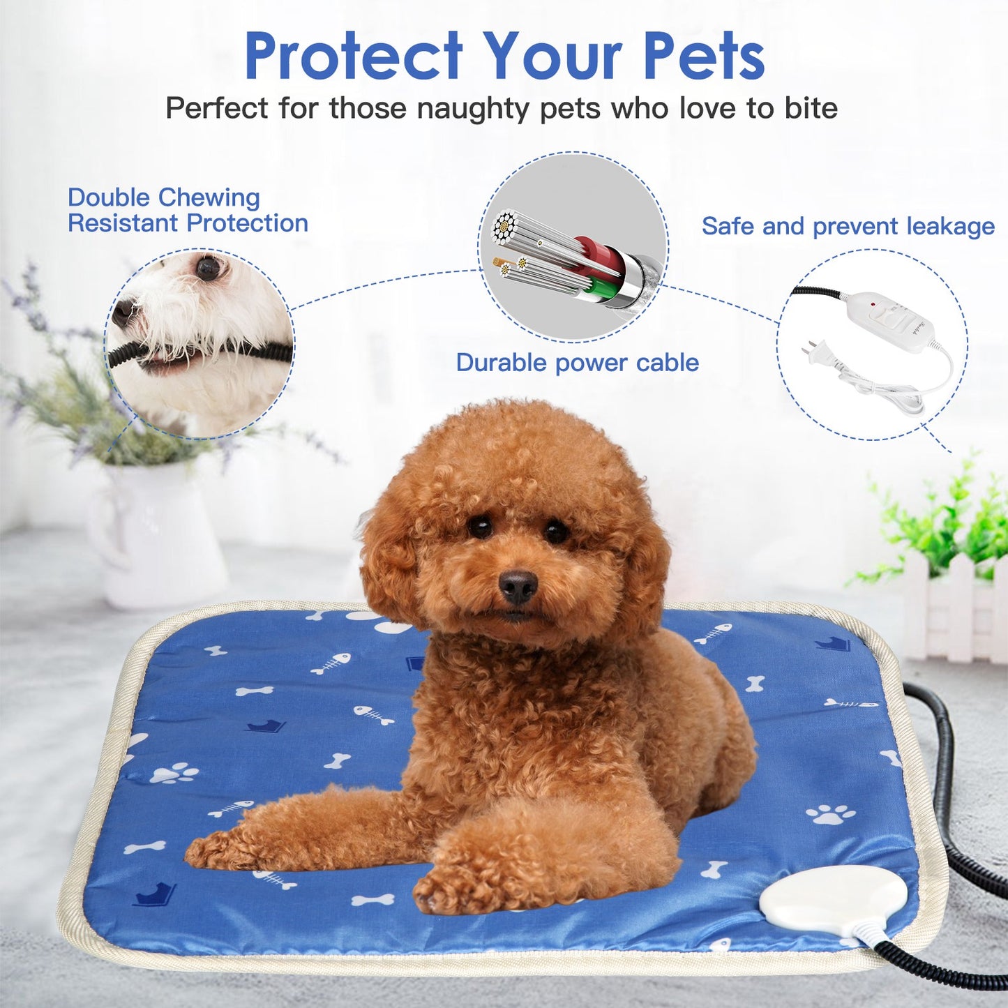 Pet Heating Pad Electric Dog Cat Heating Mat Waterproof Warming Blanket with 86-141 Adjustable Temperature 0-12 Timer Digital Display Chewing-resista