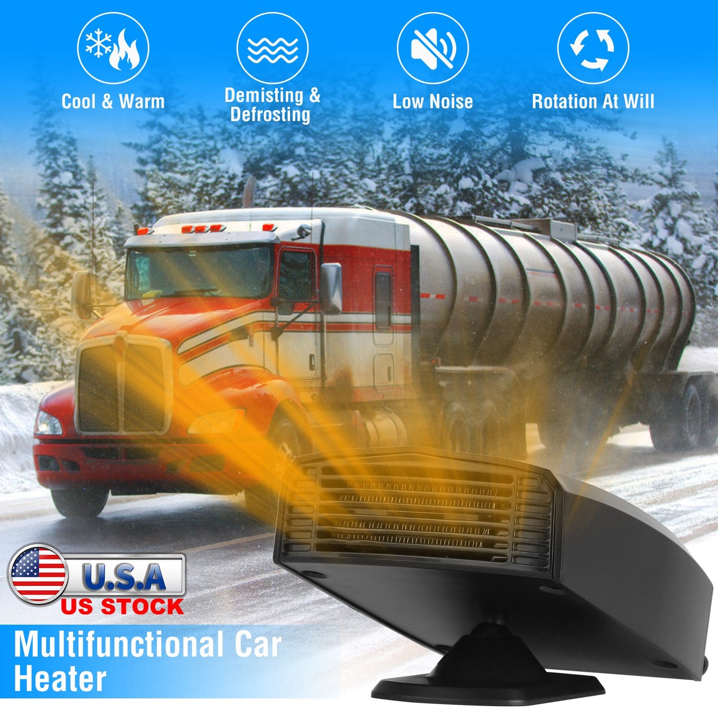 12V 150W Portable Car Heater Heating Fan 2 in 1 Defroster Defogger Demister Windshield Heater Automotive Cooling Fan with 360¡Rotating Base