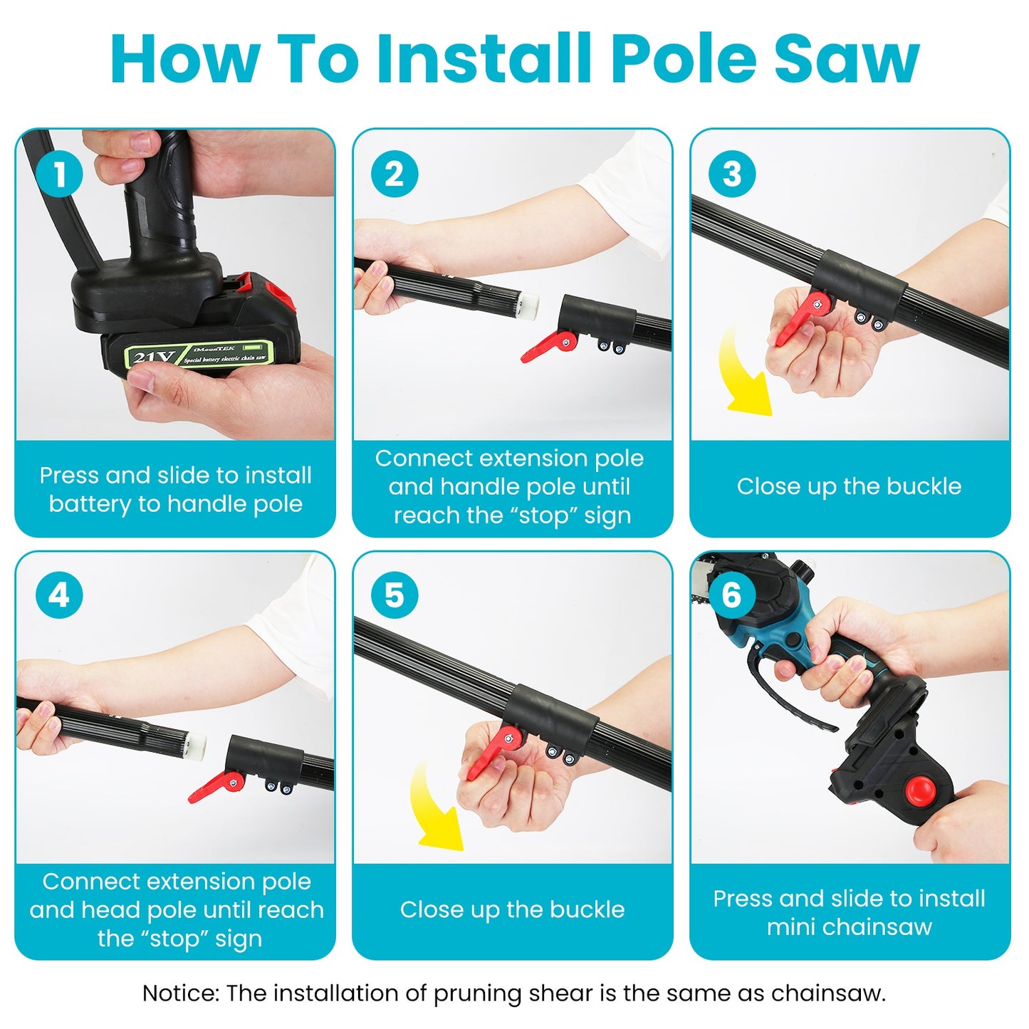 4 in 1 Cordless Pruning Shear and Electric Chainsaw With Max 5.5FT Extension Poles 4Ó/6Ó Pole Saw SK5 Blade Brushless Pruning Shear With 2Pcs 3.0Ah Ba