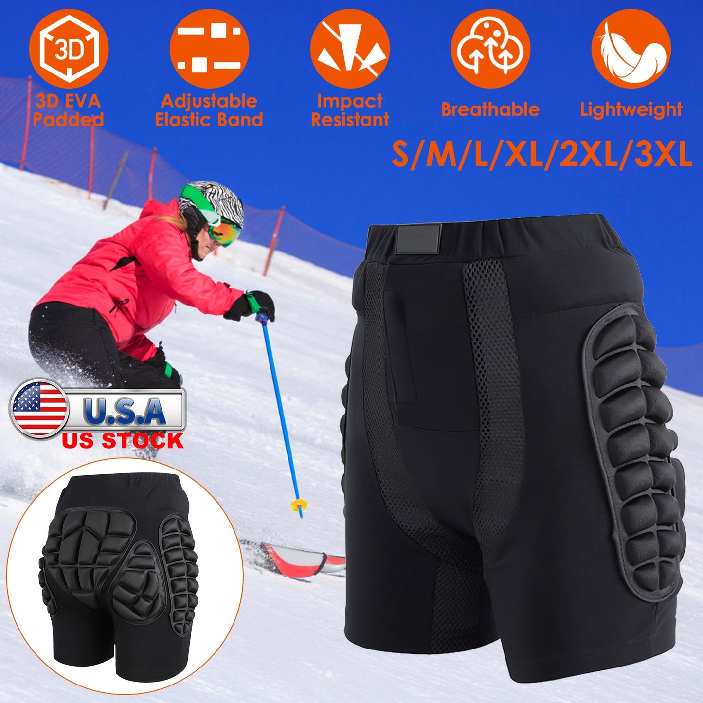 Protective Shorts for Skiing Snowboarding Skating Skateboarding EVA Hip Protection Pad for Adults Kids 3D Padded Breathable Protective Shorts for Hip