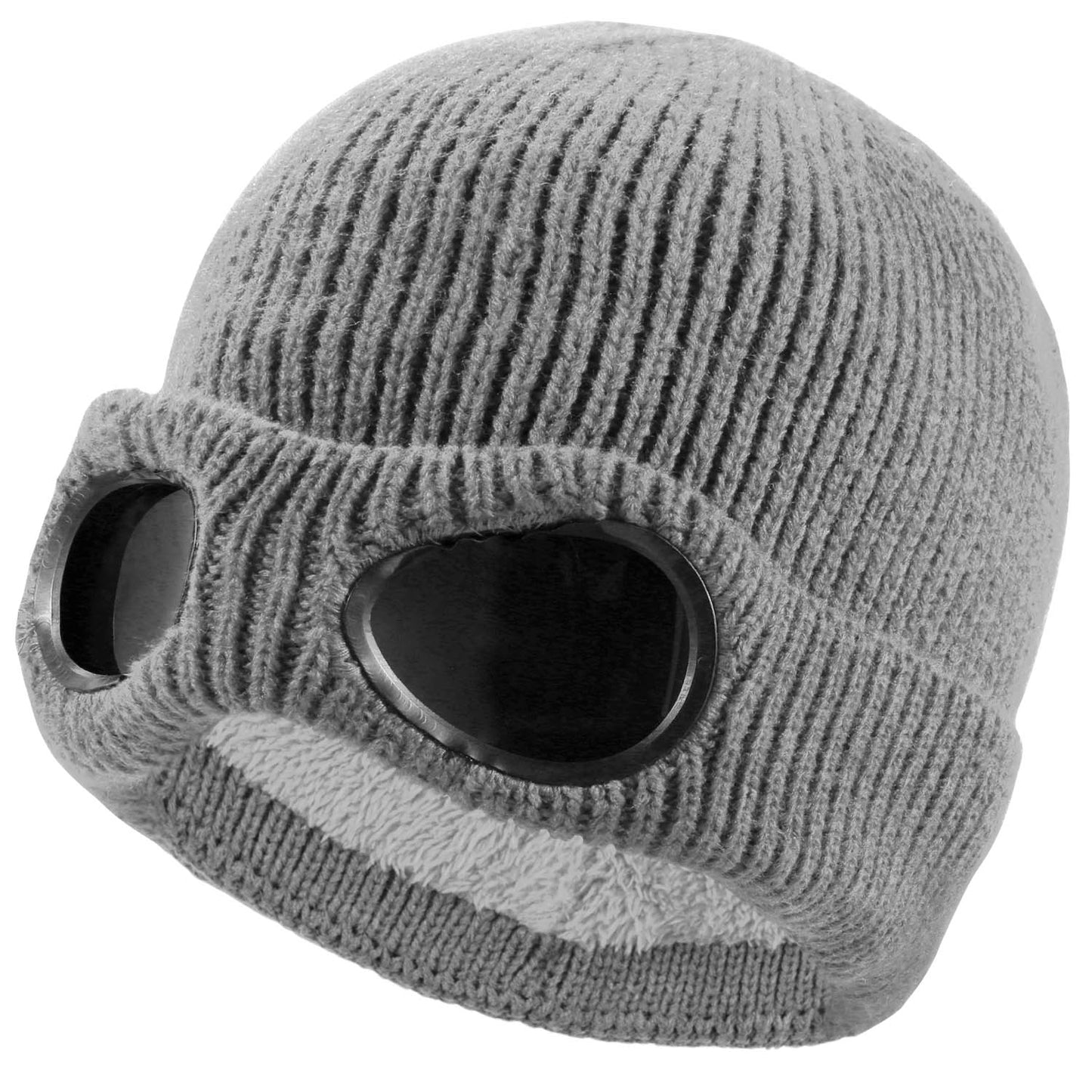 Unisex Knit Beanie Hat with Goggle Chunky Winter Warm Hat Skull Cap 4 Colors
