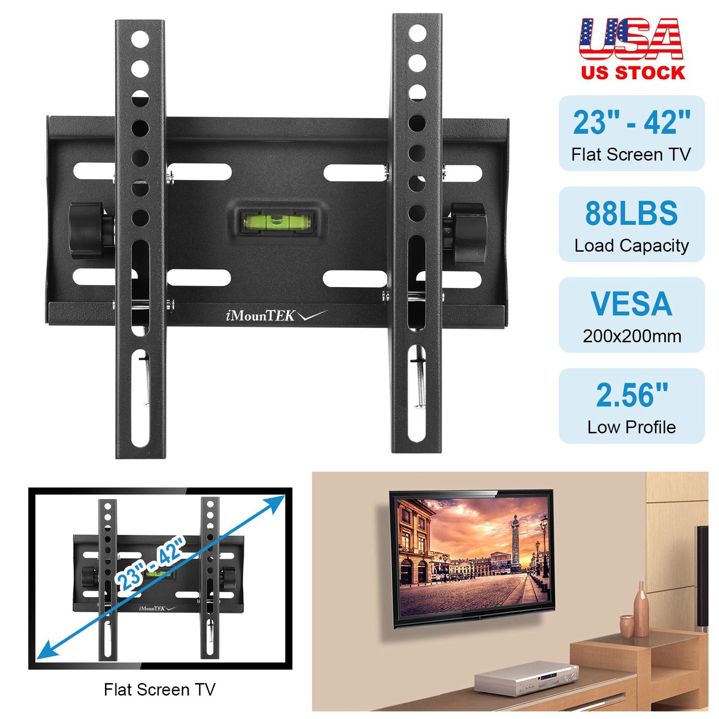 TV Wall Mount Bracket Tilt for 23"-42" LED/LCD/PLASMA Flat TV VESA 200x200mm