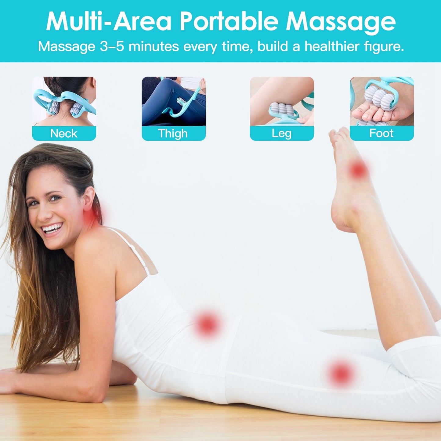 Neck Roller Massager 360¼ Rotatable Trigger Point Roller Portable Massager with 6 Balls for Neck Leg Thigh Foot Pain Relief