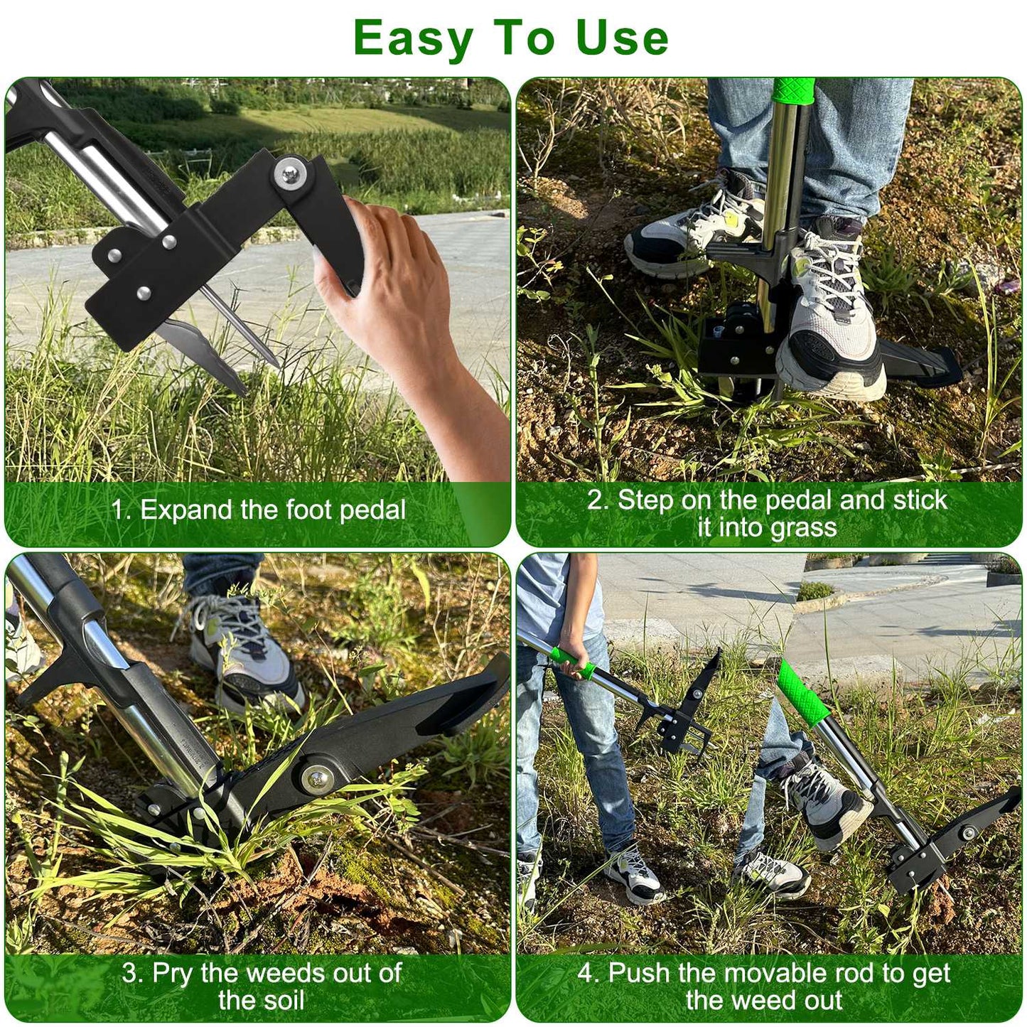 38.97in Aluminum Weed Puller Stand Up Weeder Without Bending Kneeling Manual Weed Remover Tool with 4 Claws for Lawn Yard Garden Patio