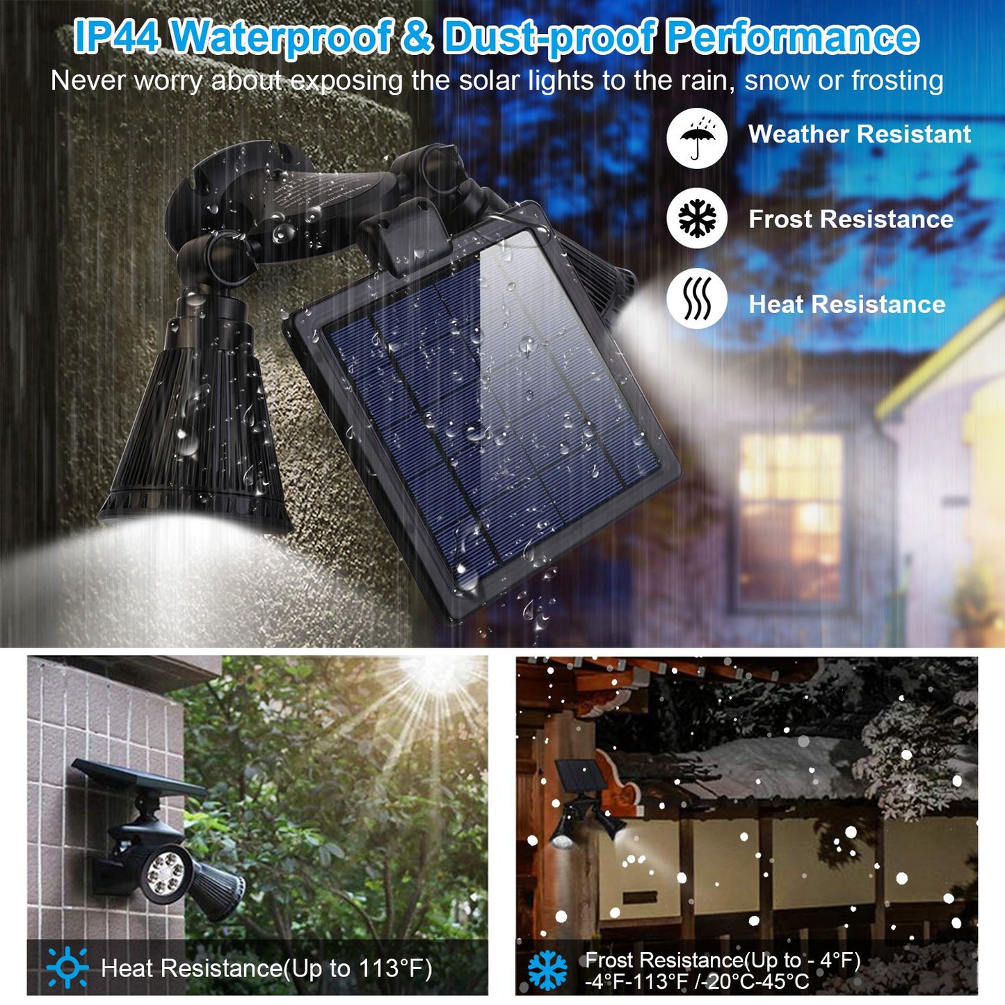 Solar Lights Outdoor Solar Power Motion Sensor Spotlights 2000lm Security Lights w/ Dual Head 360¡ Rotatable IP44 Wall Lights Garden Garage Driveway