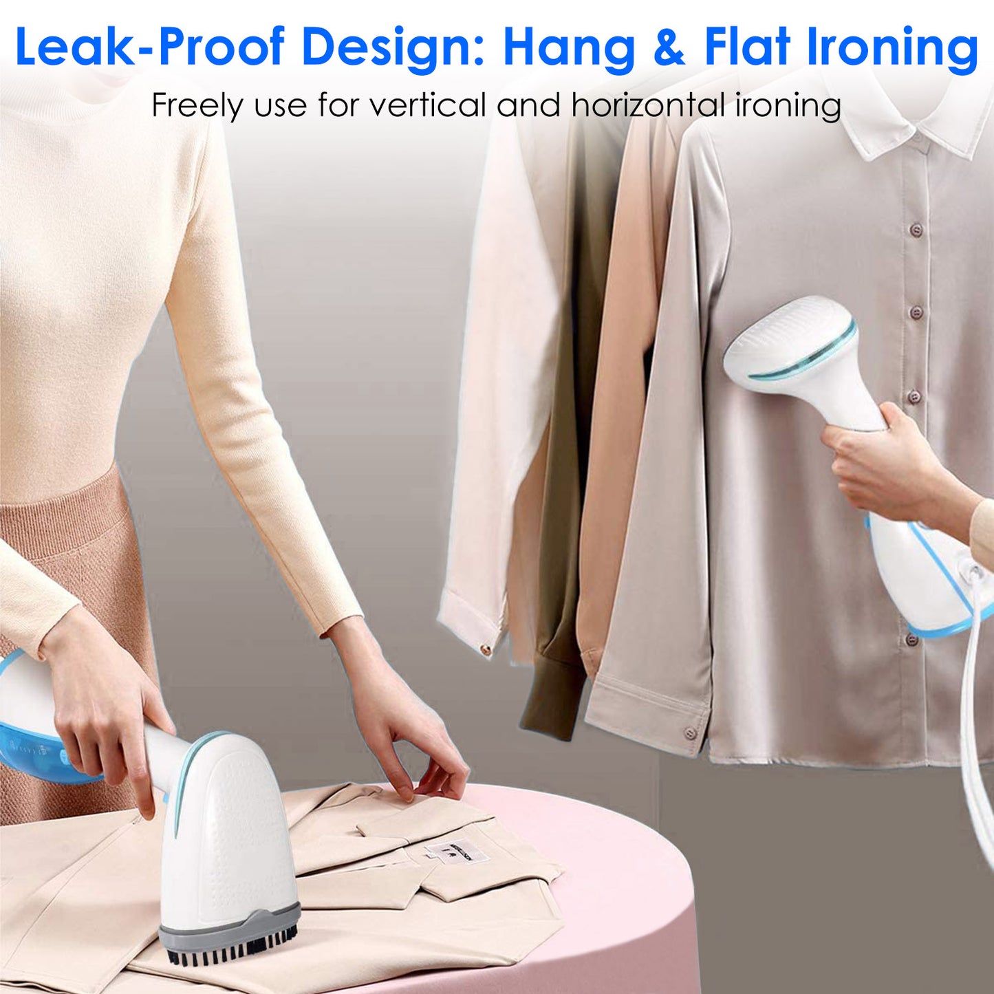 1500W Portable Handheld Clothes Steamer with 2 Brush Electric Travel Steamer for Garments Clothing Wrinkles Remover Dry Ironing Protection 30S Heat Up