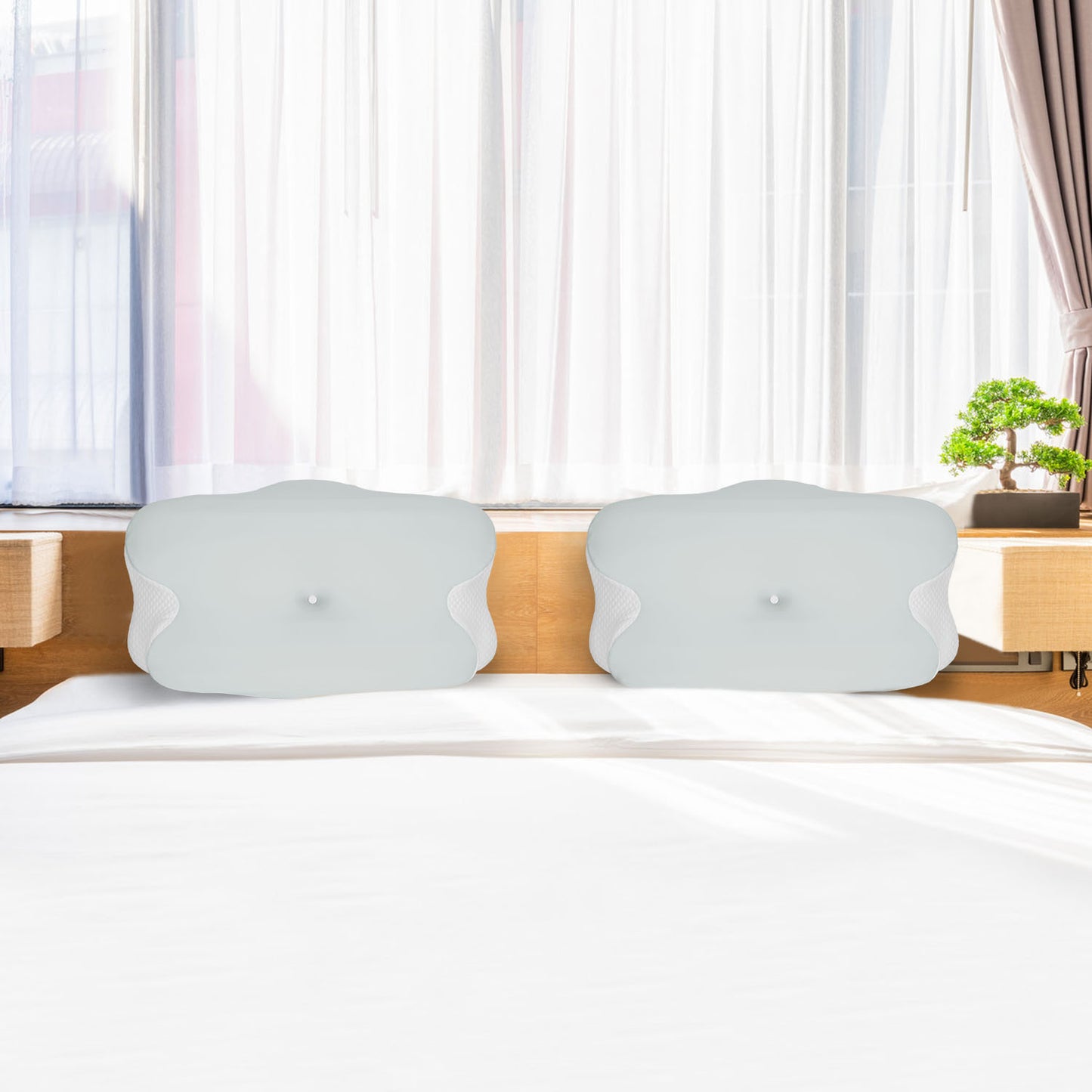 2 Pack Orthopedic Memory Foam Pillows with Cooling Case Neck Support Pillows with Machine Washable Case for Side Back Stomach Sleepers