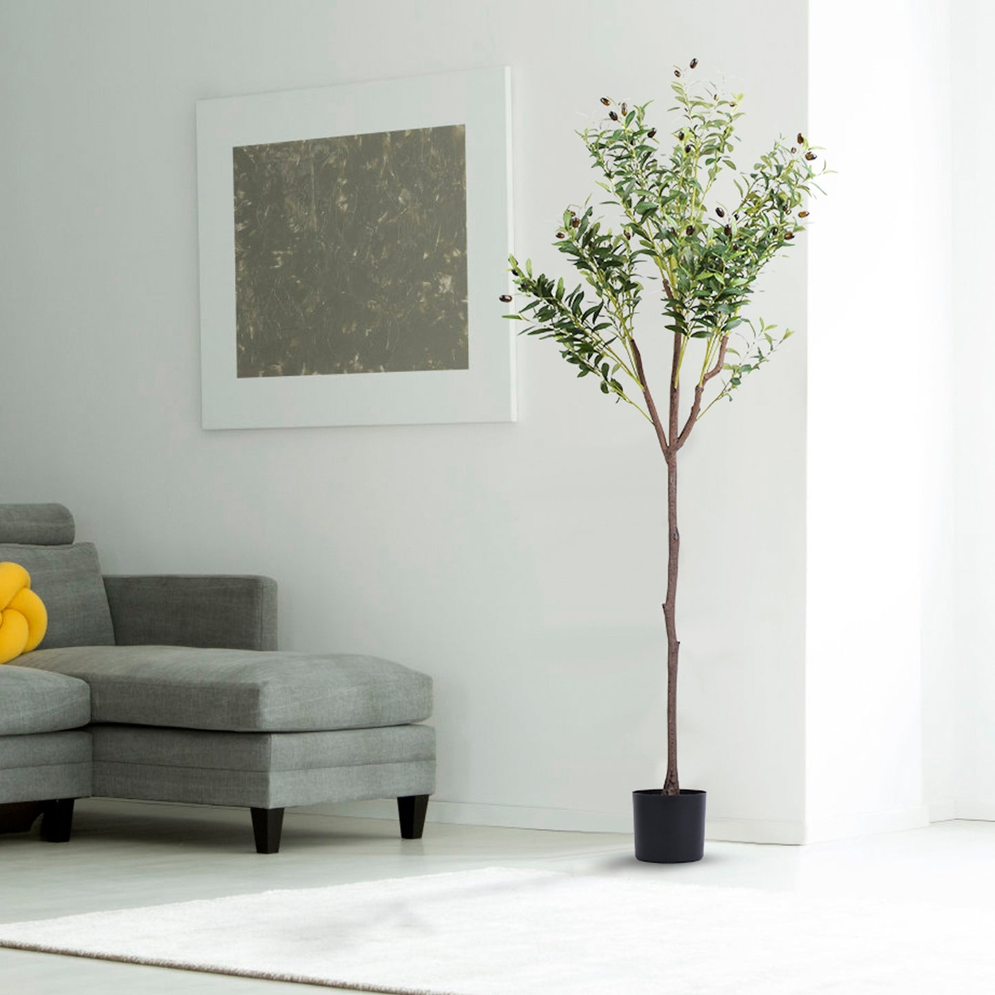 5.9FT Artificial Olive Tree Tall Fake Olive Plant Faux Potted Olive Tree with Lush Olive Branches and FruitsÊwith Black Planter Pot for Modern Home Of