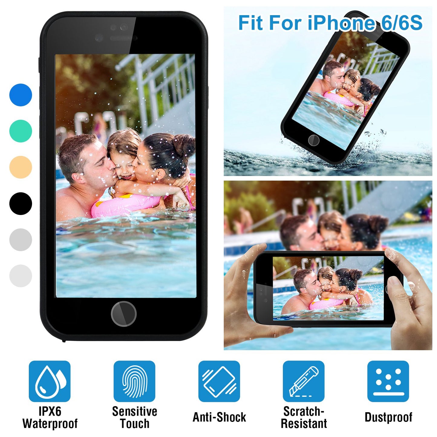 Waterproof Phone Case for iPhone6/6S IPX6 360¡ Full Sealed Phone Protective Case Shockproof Dustproof Sandproof Cover