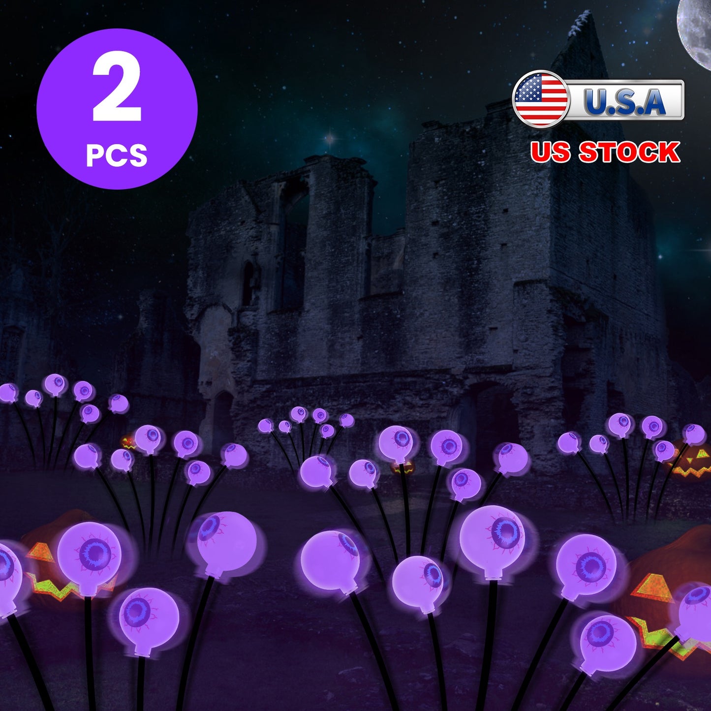 2Packs Solar Scary Eyeballs Lights Outdoor Halloween Decoration Swaying Light Halloween Path Lights Ornaments with Total 12LED IP65 Waterproof for Yar