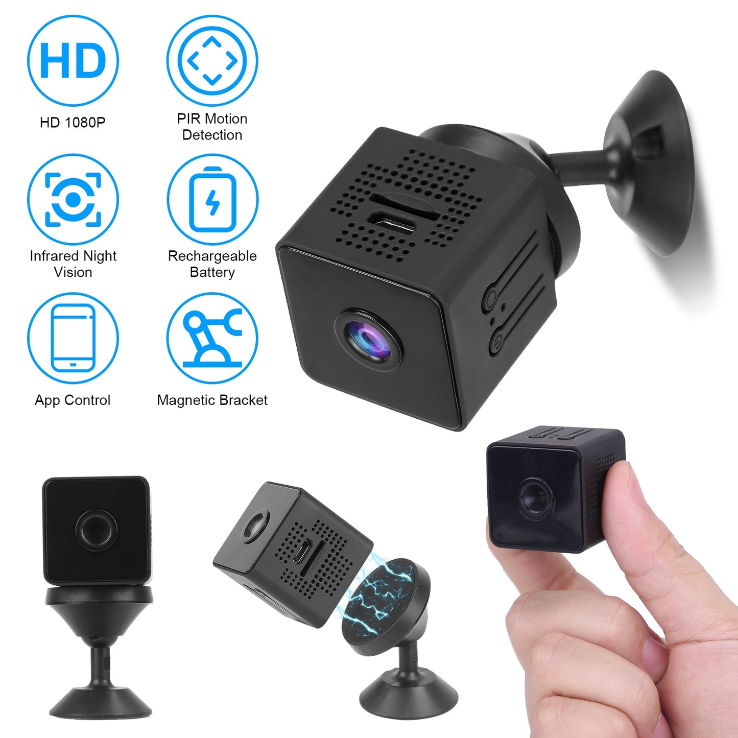 1080P 2.4G WiFi Mini Security Camera for Pet Baby Monitor Compact Wireless Camera with PIR Motion Detection Night Vision App Control 32G MMC Card Stor