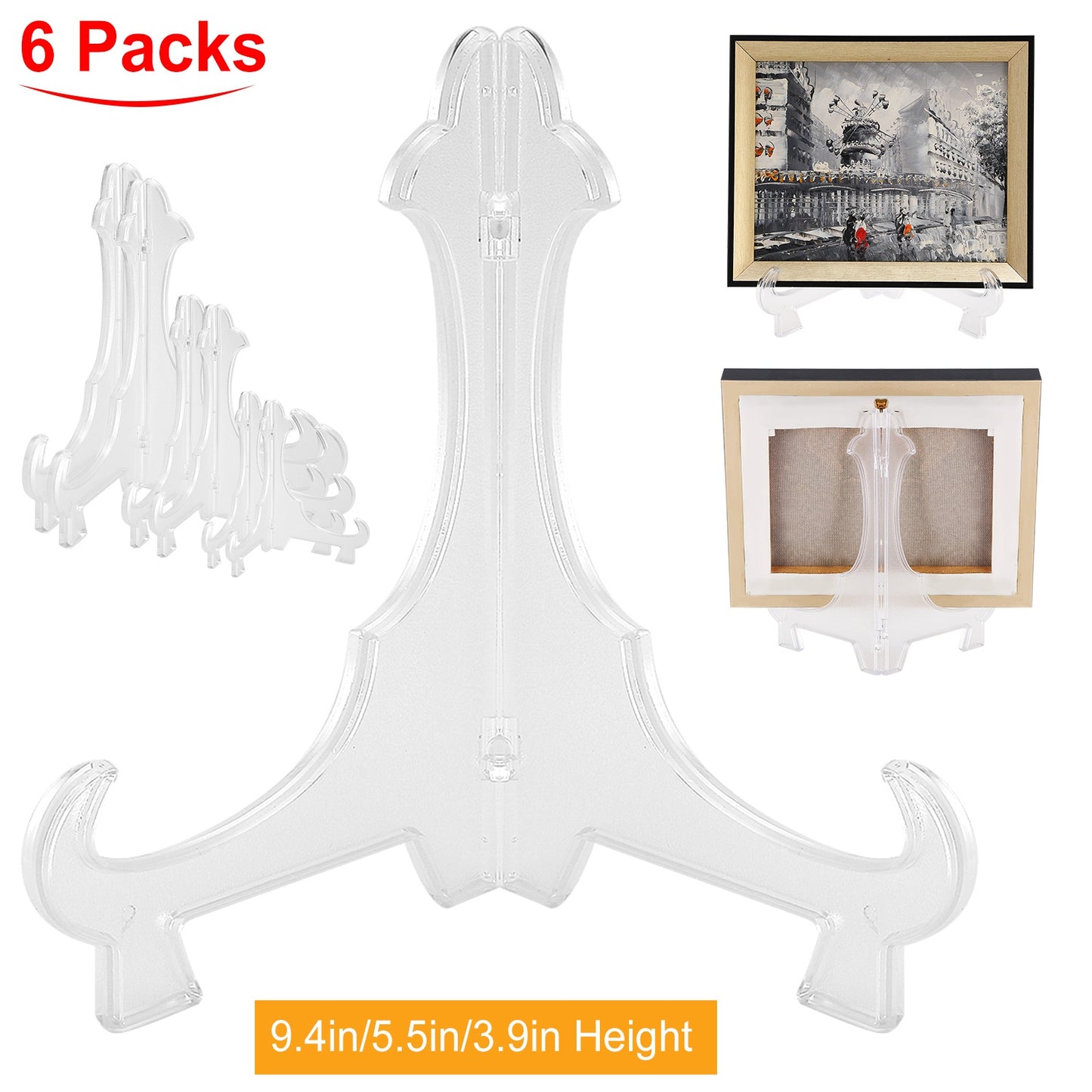 6Pcs Plastic Easels Plate Display Stand Picture Frame Holder for Photo Dish Art Pieces Certificates Placecard Home Office Birthday Decoration