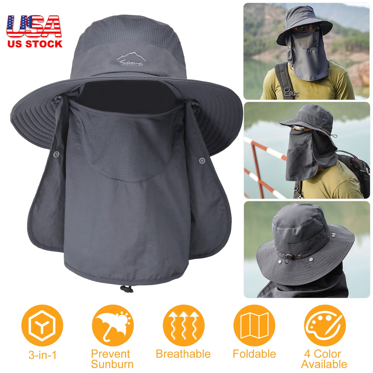 Fishing Bucket Hat Wide Brim Breathable Unisex Hat Sunlight-proof Removable Neck Face Fishing Cap For Fishing Hiking Traveling