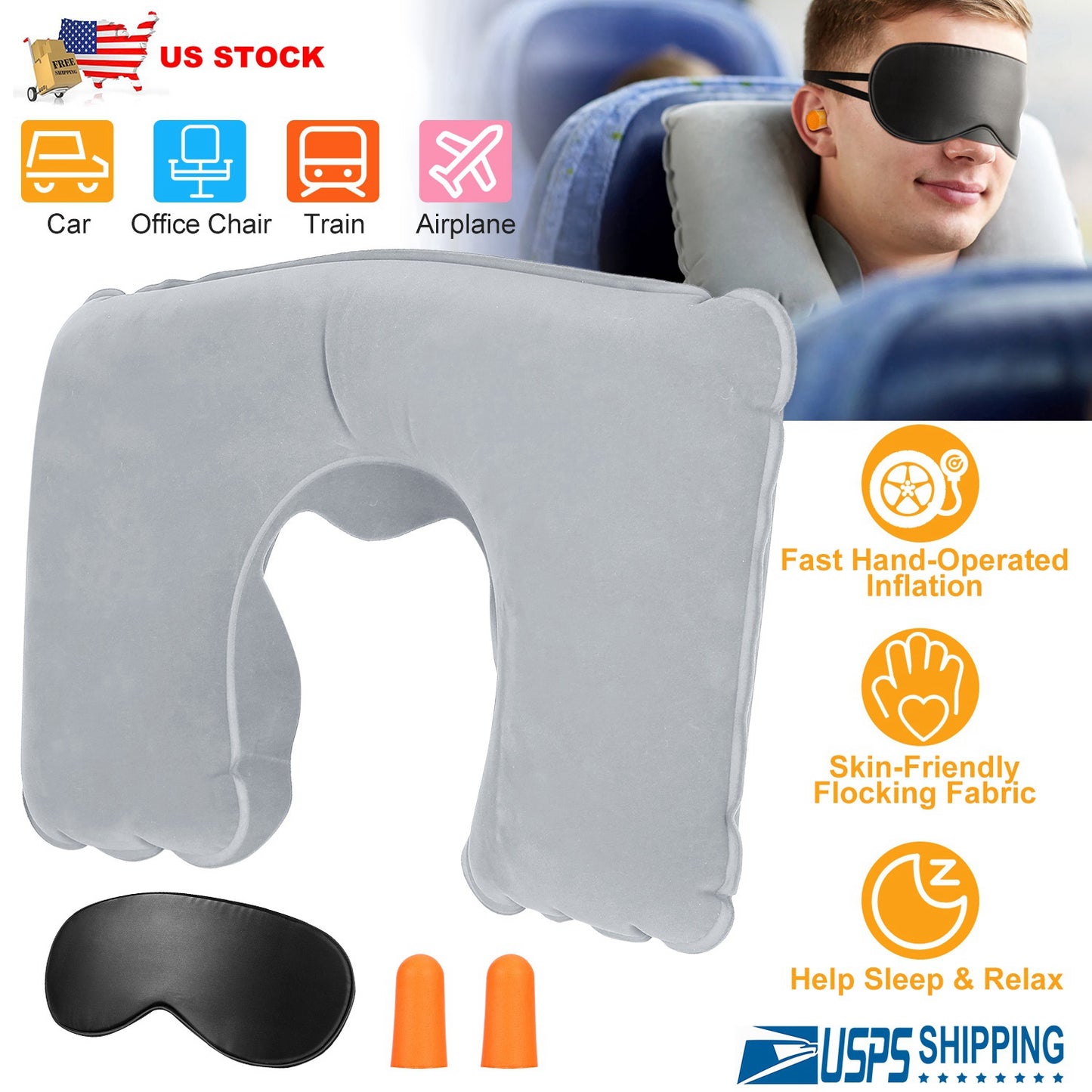 Travel Pillow Inflatable U Shape Neck Pillow Neck Support Head Rest Office Nap Car Airplane Cushion