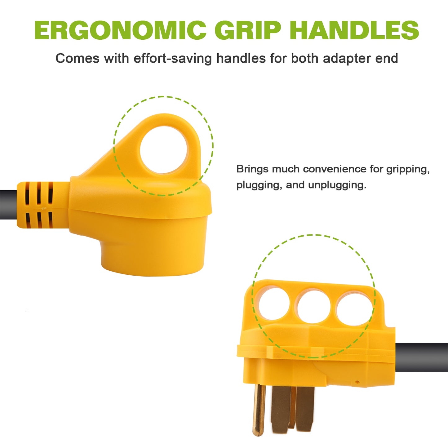 iMounTEK RV Electrical Dogbone Converter 50 AMP Male To 30 AMP Female Adapter Cable 12inch w/ Handle
