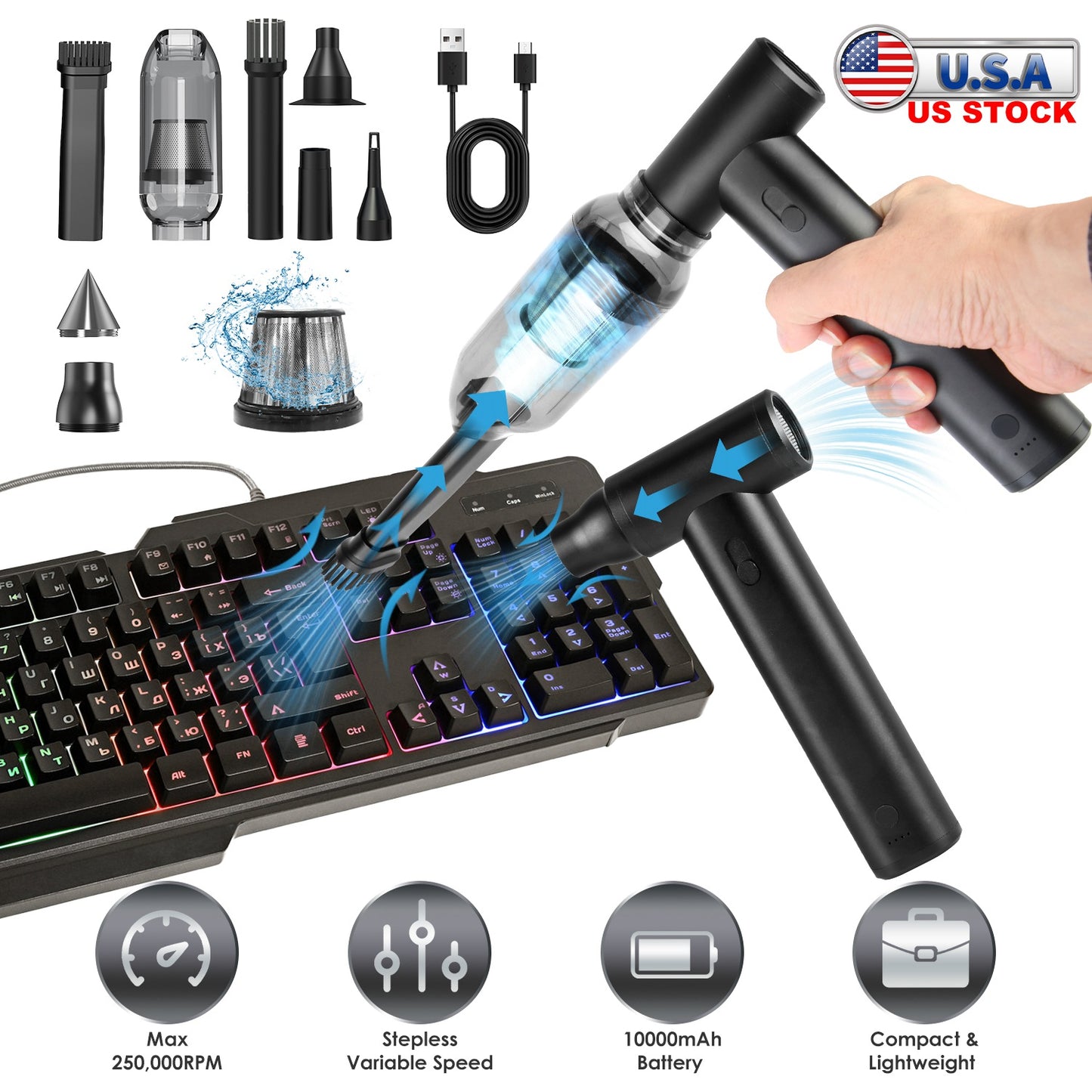 Compressed Air Duster Brushless Motor 250000RPM Stepless Variable Speed 10000mAh Battery Cordless Dust Blower Vacuum Cleaner Portable Jet Dry Blower f