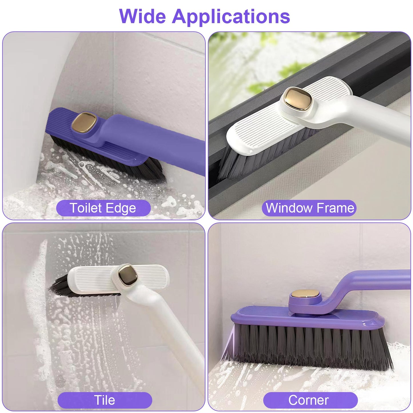 2 Pack Multi-Function Rotating Crevice Cleaning Brush Stiff Bristle Brush Gap Cleaner with 2-In-1 Clip and Spade for Tight Spaces Bathroom Kitchen