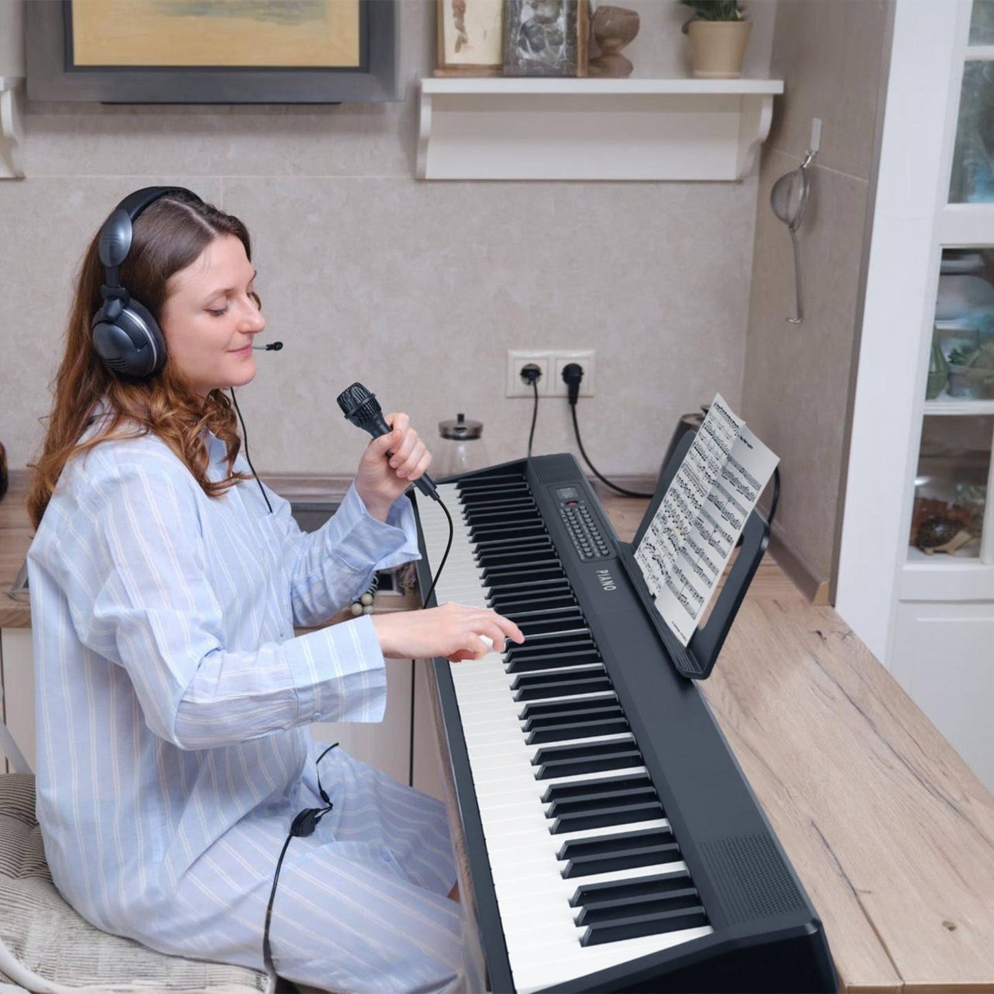 Folding Piano Keyboard 88 Keys Rechargeable Full Size Semi Weighted Piano Digital ElectronicÊPiano with LCD Screen Carry Bag Mic Sheet Music Stand Sti