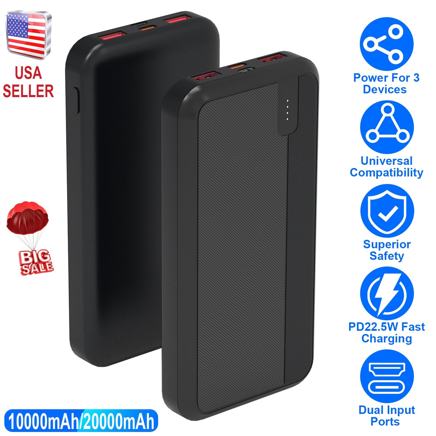 10000mAh PD22.5W Fast Charging Power Bank Fast Charger Portable Phone Charger with Type-C USB Cable Fit For IOS Phone 15/14 Samsung Galaxy S24 And Mor