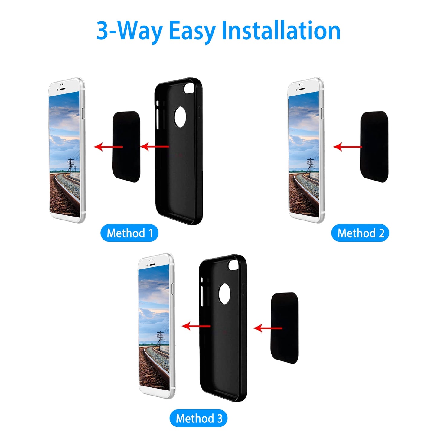 8Pcs UniversalÊMetal Plates with Strong Adhesive 4Pcs Round and 4Pcs Rectangle Metal Plates for Magnetic Car Mount Phone Holder