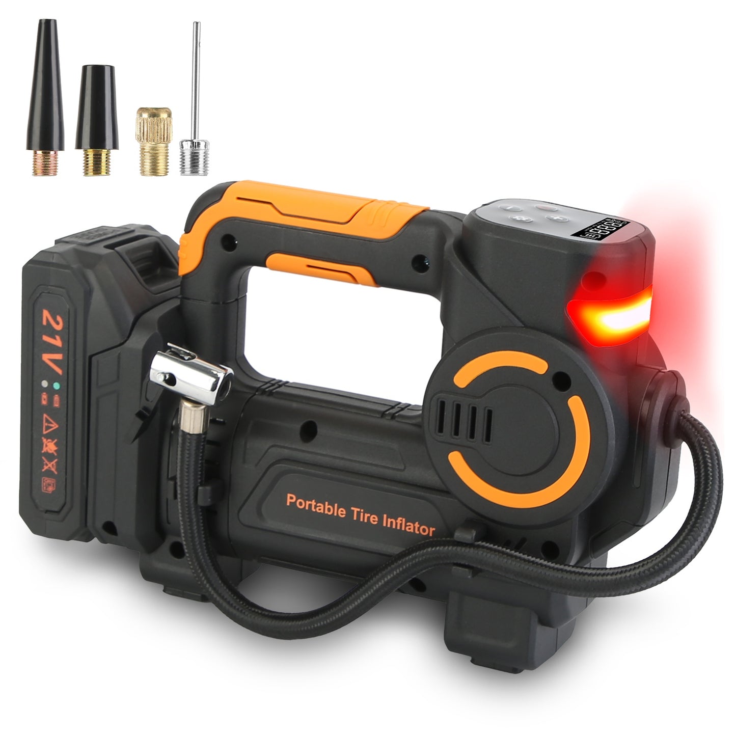 140W 150PSI 21V Battery Powered Tire Inflator Cordless Air Pump Digital Air Compressor with LED Light for Cars Motorcycles Bicycles Balls