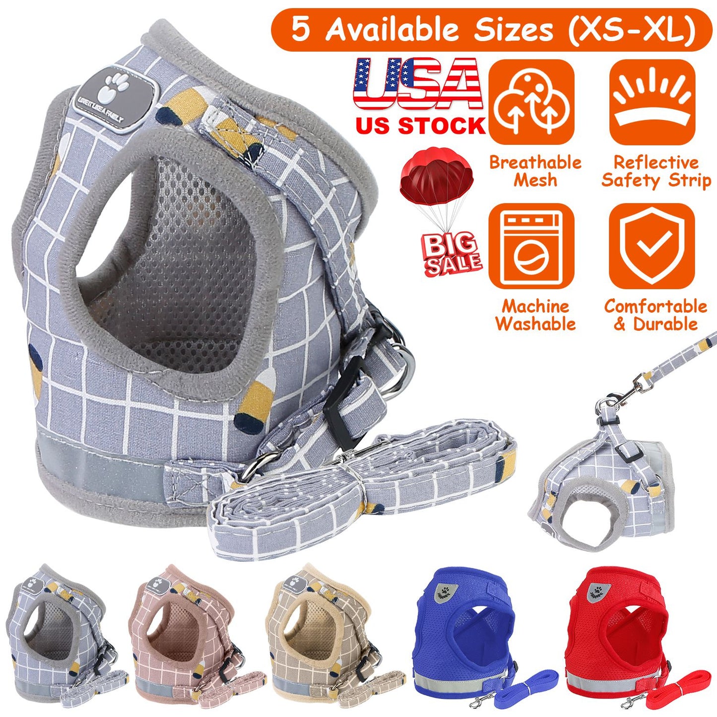Pet Mesh Harness Dog Leash Set Reflective Chest Strap Adjustable Puppy Vest For Puppies Breeds Dogs Cats Walking Outdoor