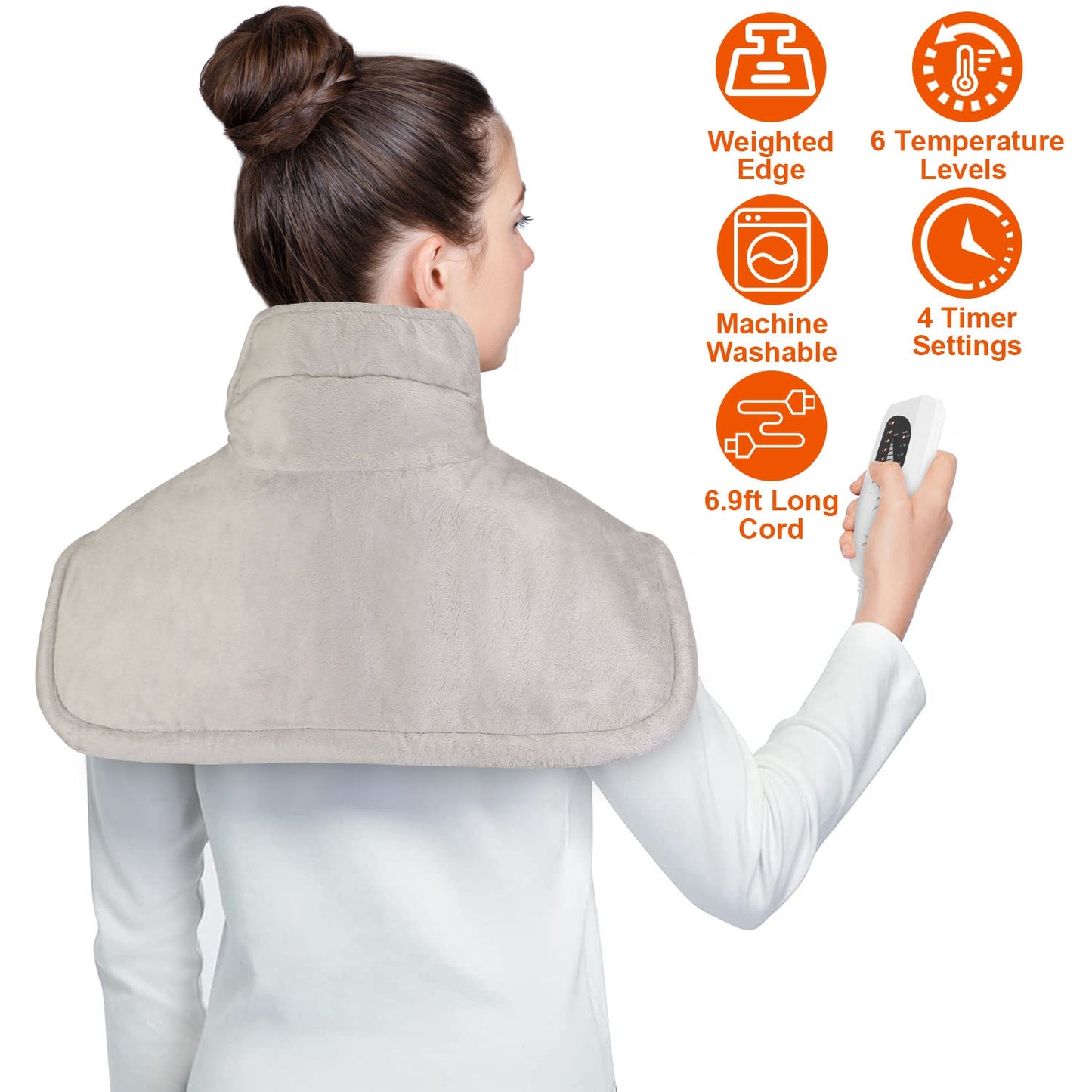 22.4x16.3in Large Weighted Heating Pad for Neck and Shoulders Electric Fast Heating Mat Neck Wrap Cushion Pain Relief with 6 Temperature Settings 4 Ti