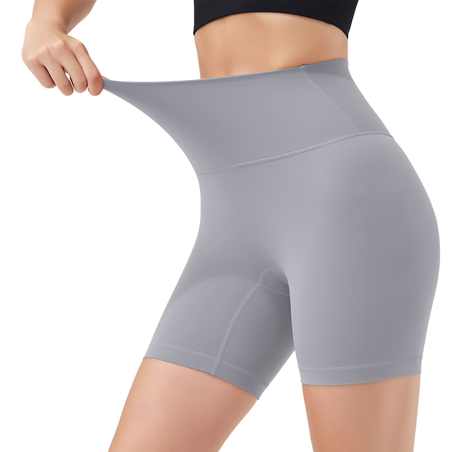Women\'s High Waist Biker Shorts Tummy Control Pants Athletic Leggings Spandex Booty Shorts with 6.3In Inseam No Front Seam for Workout Yoga Running V