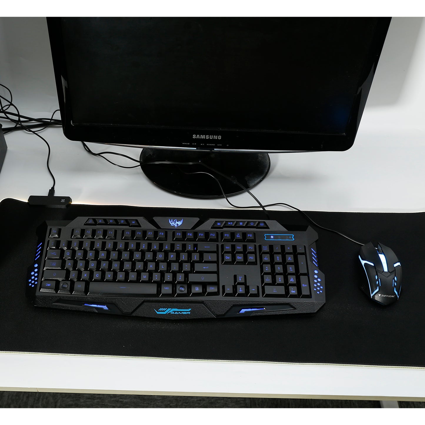 114-Key Wired Gaming Keyboard Mouse Set 3-Color Backlit Gaming Keyboard w/ RGB Colorful 1000 DPI Gaming Mouse