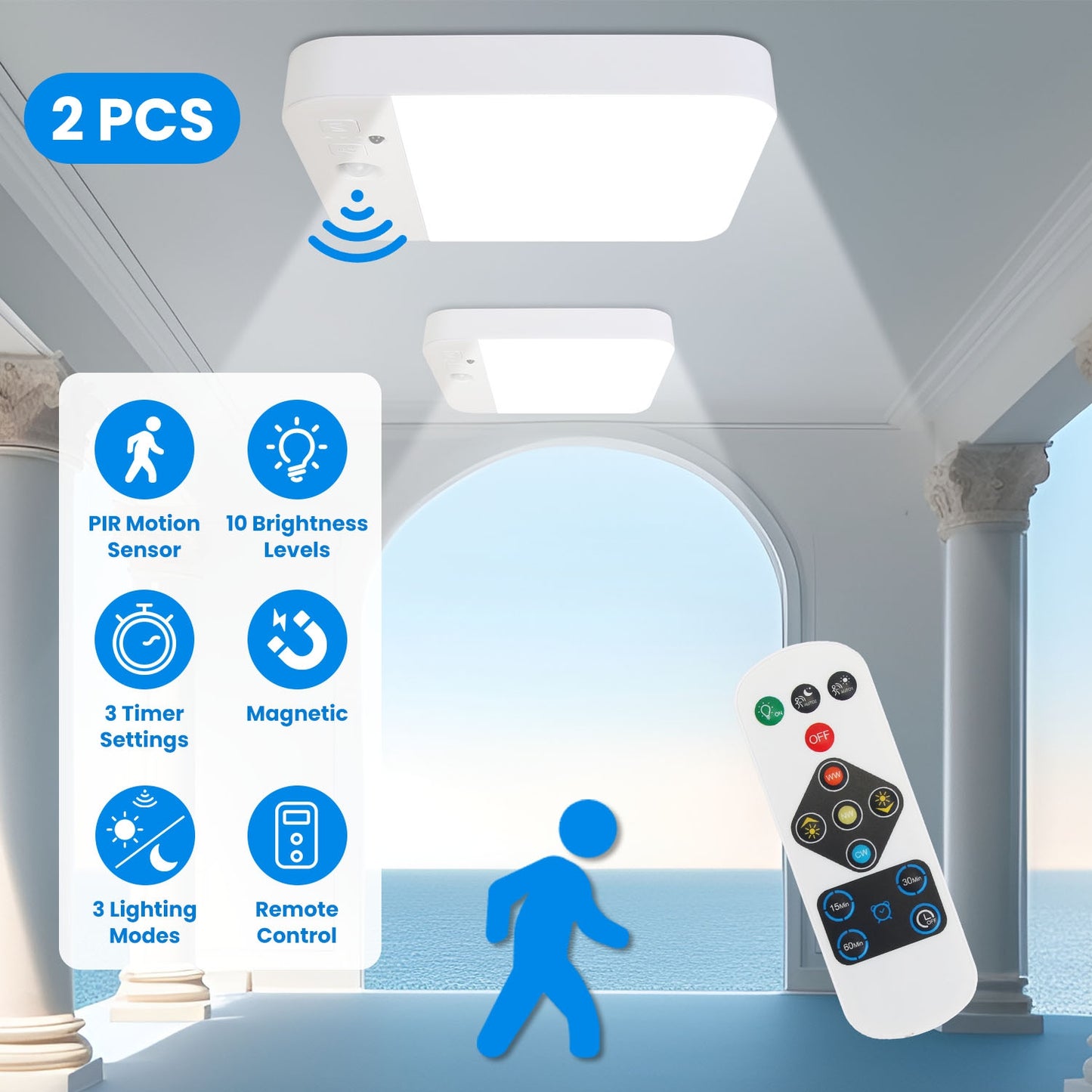 Motion Sensor Ceiling Light With Remote Rechargeable Wireless Flush Ceiling Light with 3000K 4500K 6000K 3 Timer 10 Brightness for Closet Stairs Garag