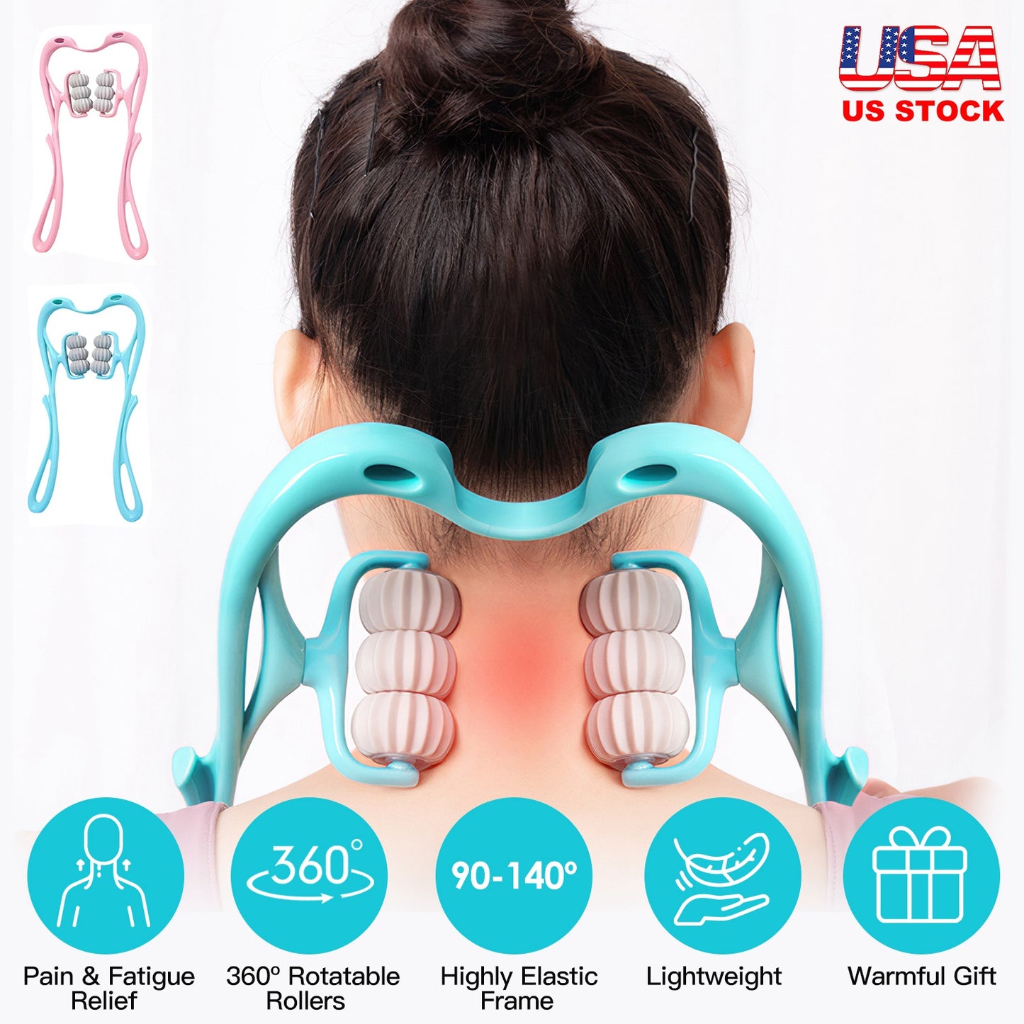 Neck Roller Massager 360¼ Rotatable Trigger Point Roller Portable Massager with 6 Balls for Neck Leg Thigh Foot Pain Relief