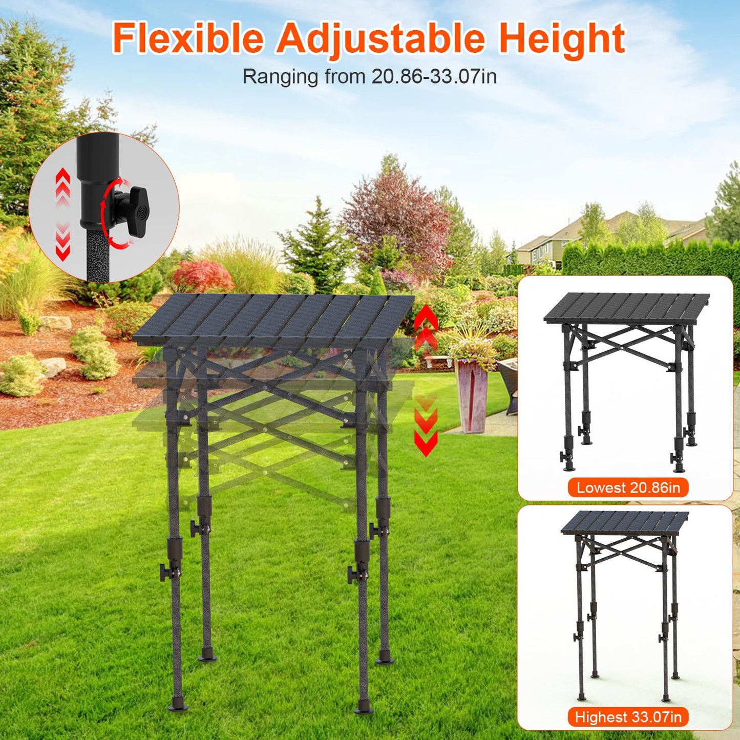 Portable Folding Camping Table With Adjustable Height Rustproof Carbon Steel Foldable Roll-Up Camping Table for Picnic Camping Hiking Beach BBQ 55LBS