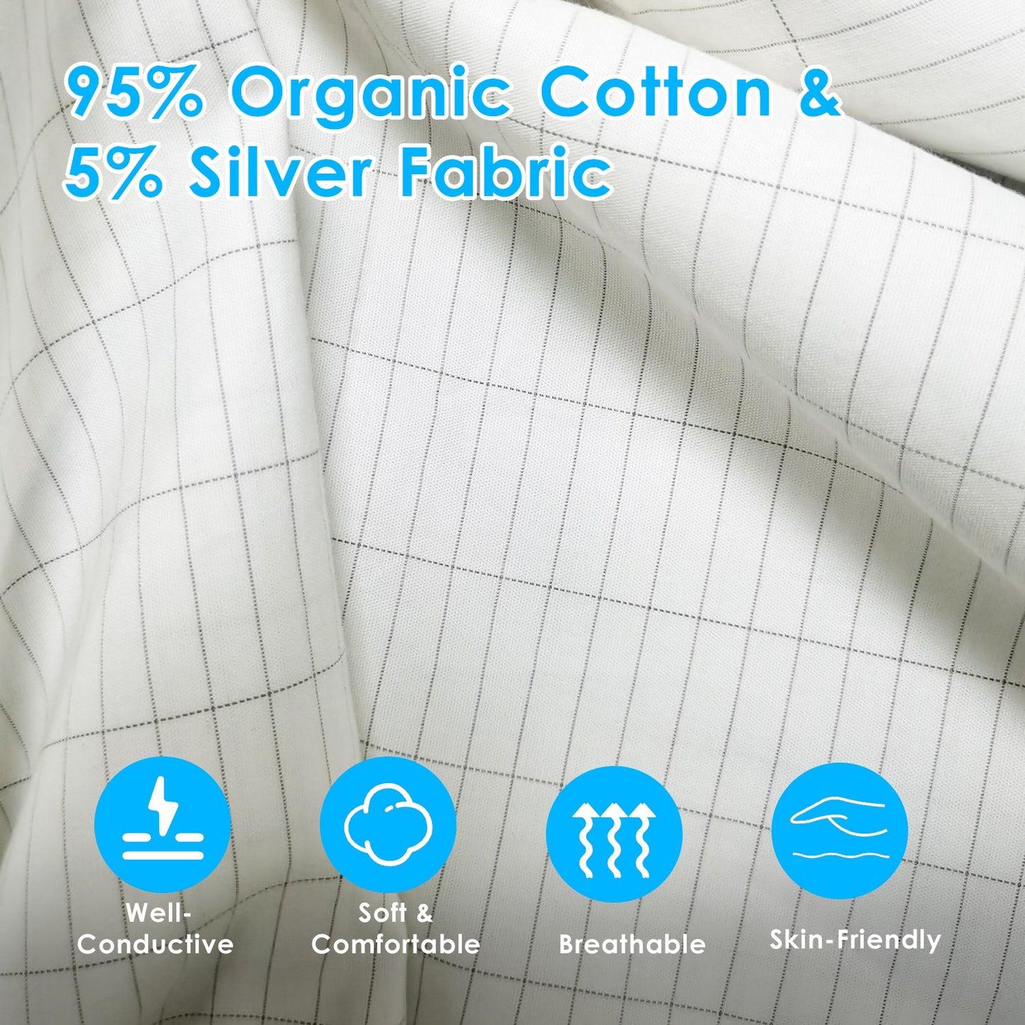 King Size Grounding Sheet 95% Organic Cotton 5% Silver Fiber Fitted Grounded Sheet With 15FT Grounding Cord For Improve Sleep Therapy Wellness Benefit