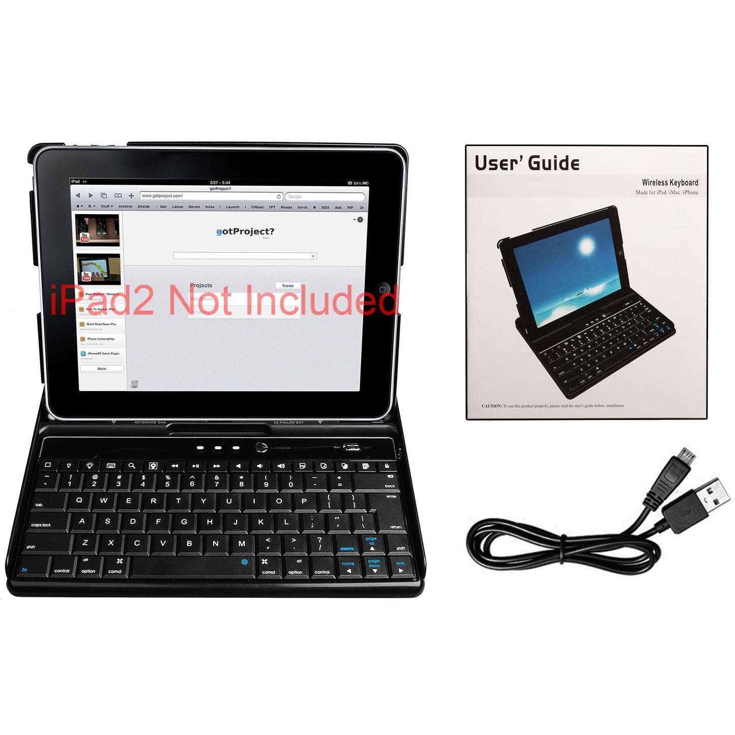 Wireless Keyboard Case Cover for iPad2, black
