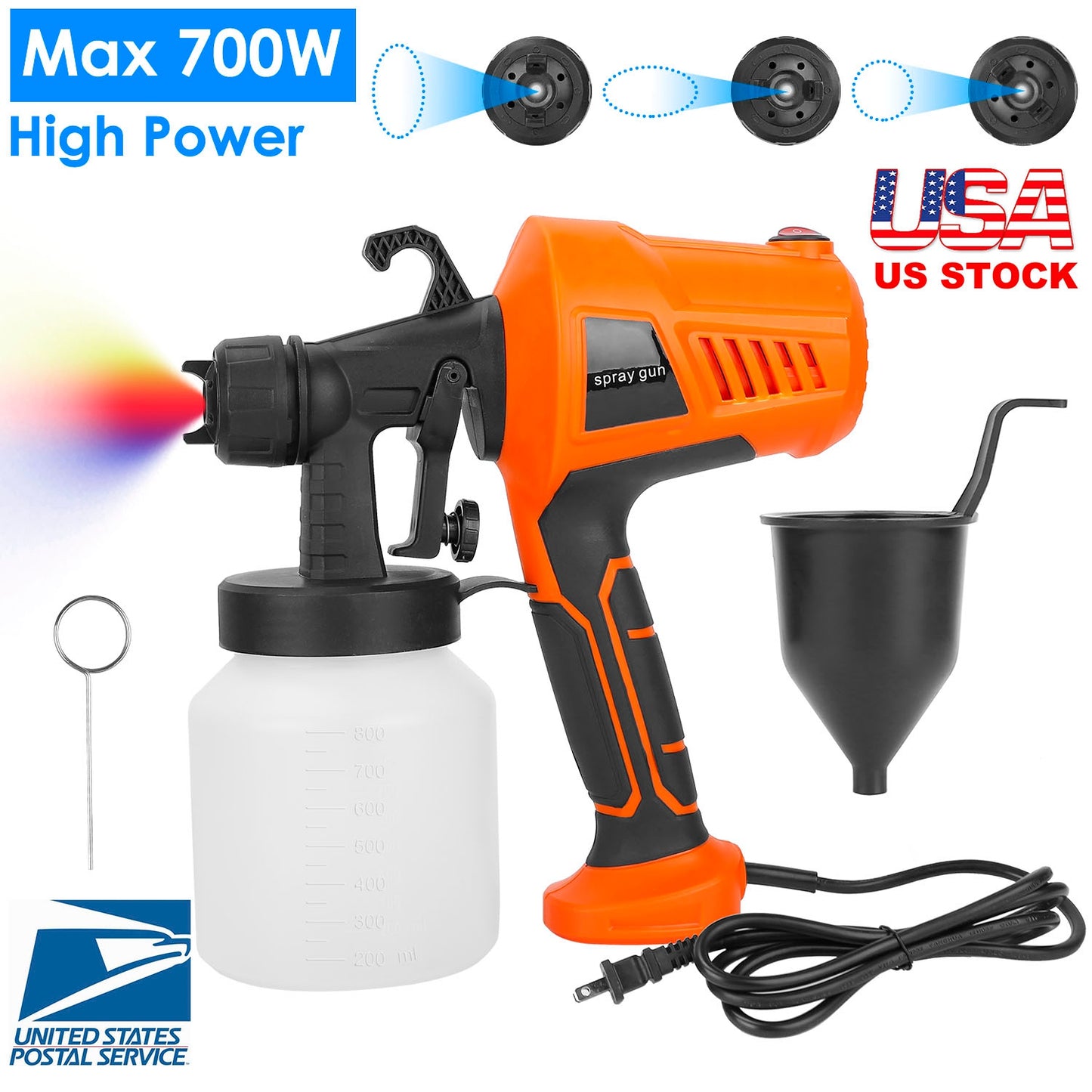 700W Electric Paint Sprayer Handheld HVLP Spray Painter Painting Spray Gun For Fences Brick Walls w/ 3 Spray Patterns 800ML Detachable Cup