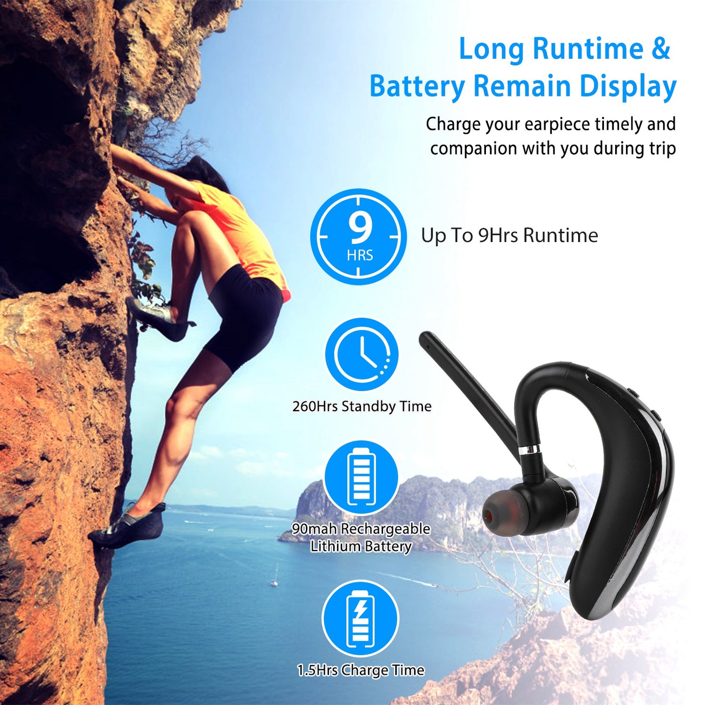 Wireless V5.0 Earpiece ENC Driving Earbuds 180¡ Rotatable Left Right Ear Fit Earphone For Business Driving Running
