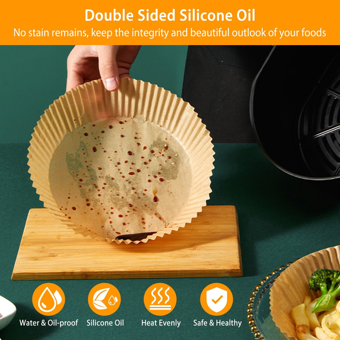 50Pcs Disposable Air Fryer Paper Liner Waterproof Non-Stick Oil-proof Parchment Paper Cooking Baking Paper 6.29in