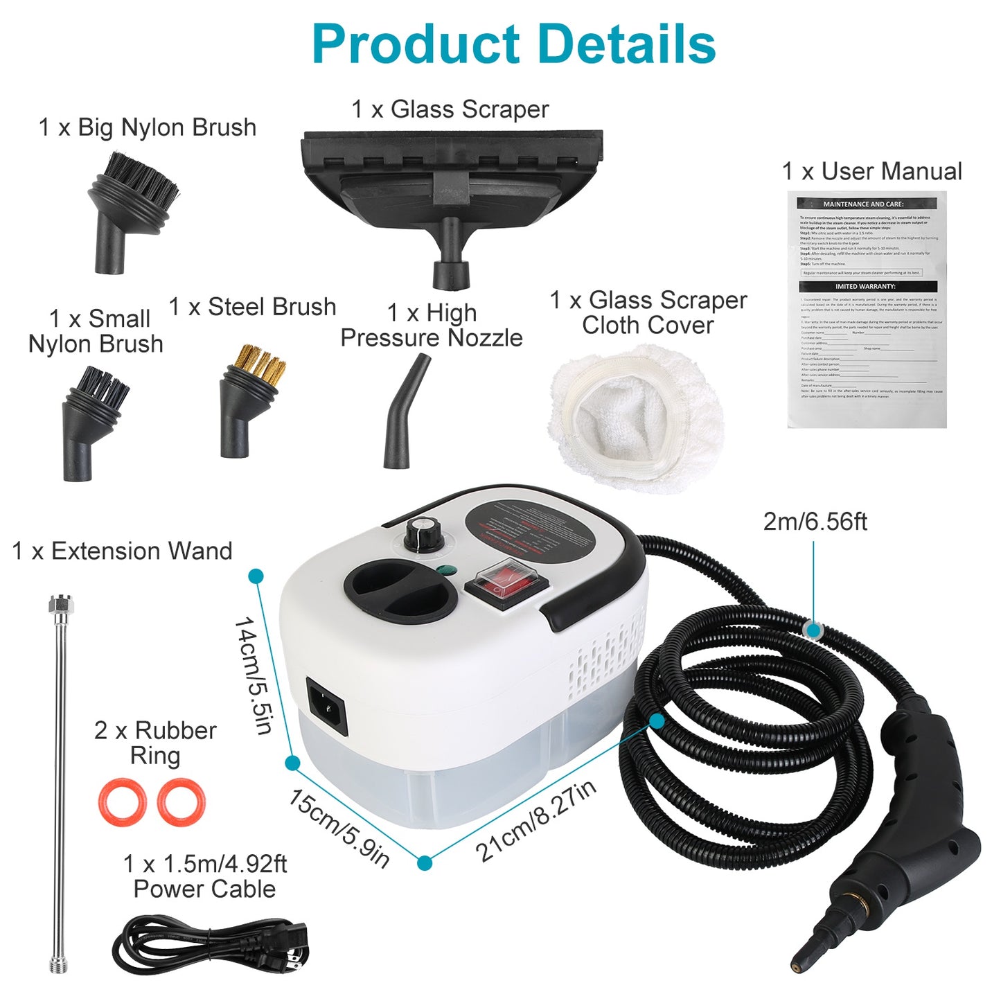 2500W Handheld Steamer Cleaner Multifunctional Little Steamer Powerful High Temp Steam Clean Machine for Cleaning Car Detailing Couch Floor Tile Micro