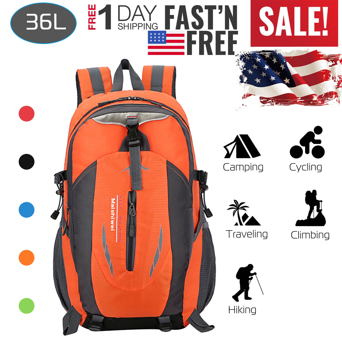 36L Outdoor Backpack Waterproof Daypack Travel Knapsack