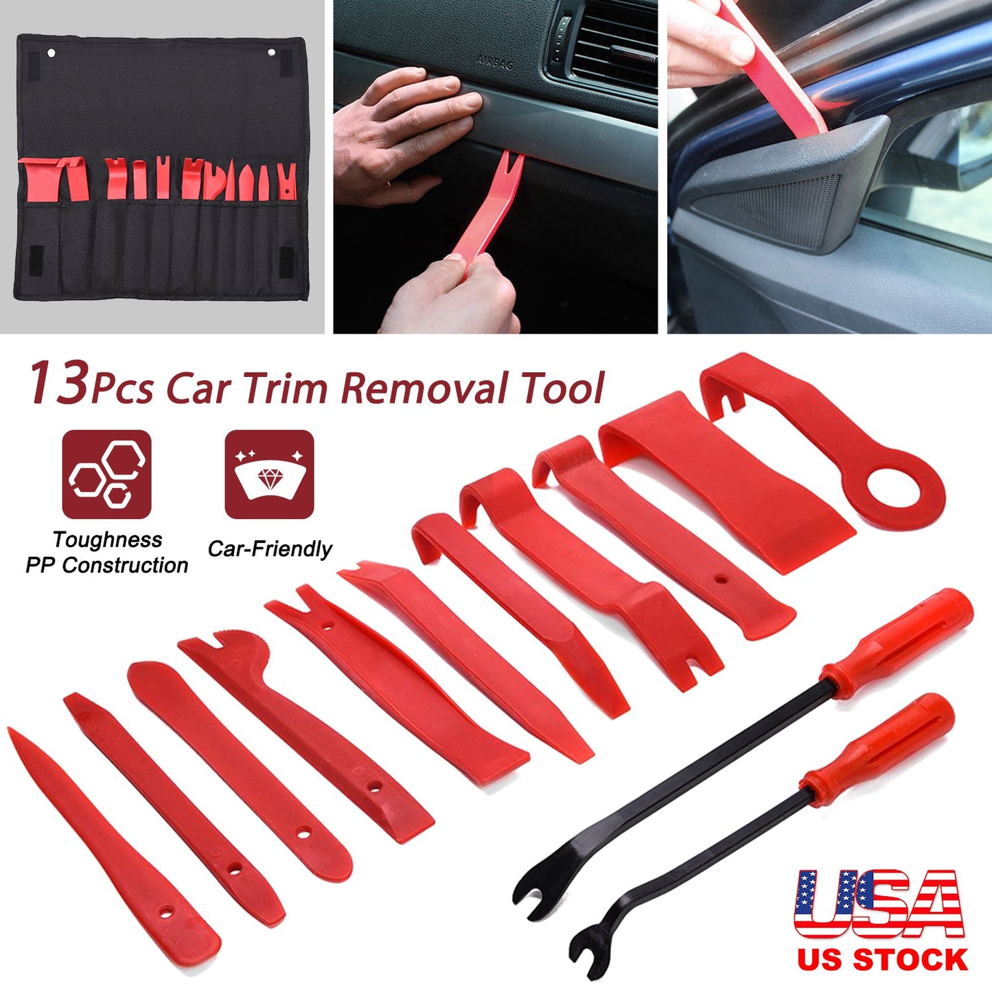13 Pcs Car Trim Removal Tool Auto Door Panel Clip Dash Plastic Interior Radio Body Open Pry Kit