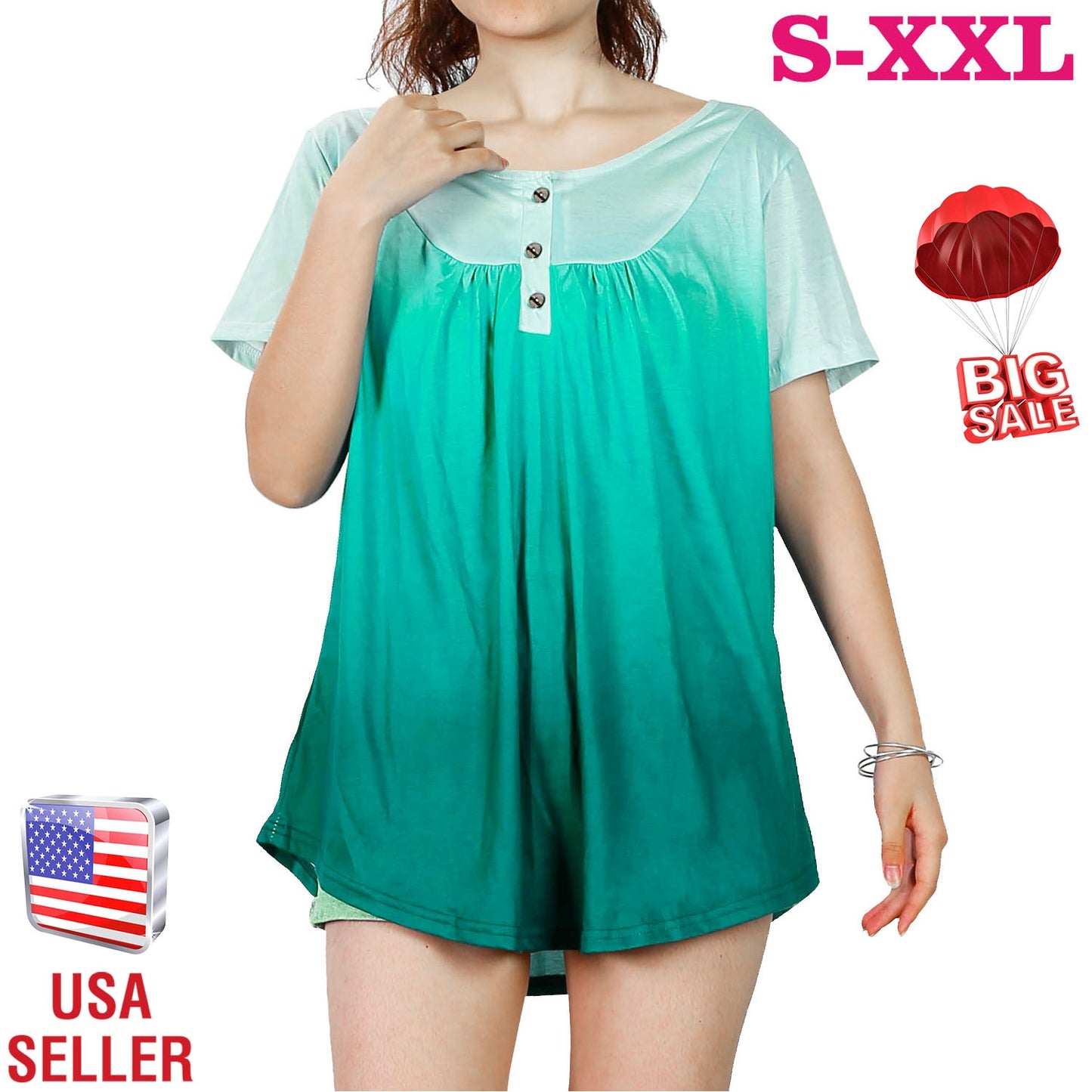 Women Summer Shirts Tops Loose Short Sleeve T Shirts Casual Floral Printed Button Shirts Blouse S-XXL