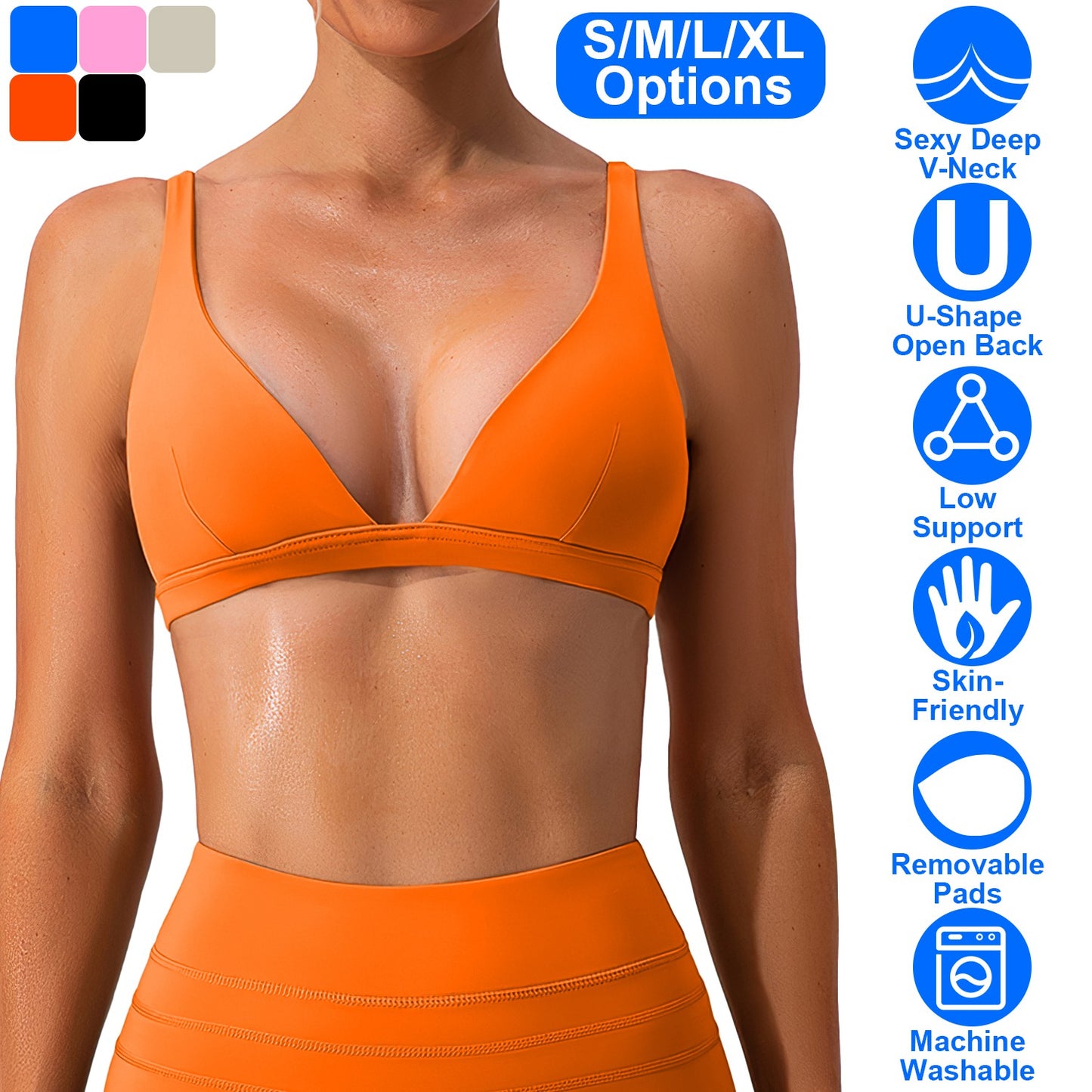 Women Deep V-Neck Sports Bras U-Shaped Back Sport Bras Padded StrappyÊCrop Open Back Low Impact Bras SexyÊFitnessÊTank Tops with Removable Pads for Gy