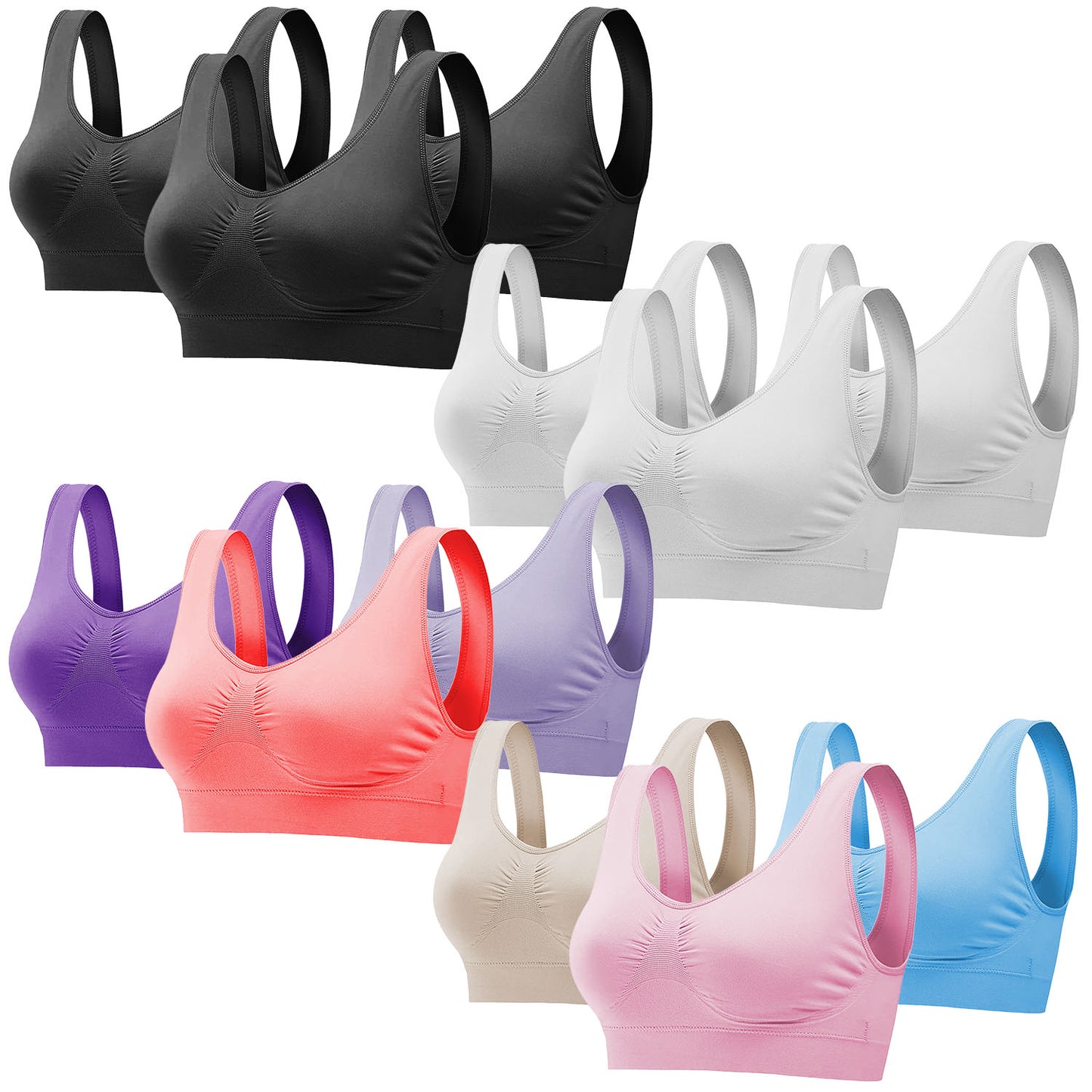 3 Pack Sport Bras For Women Seamless Wire-free Bra Light Support Tank Tops For Fitness Workout Sports Yoga Sleep Wearing