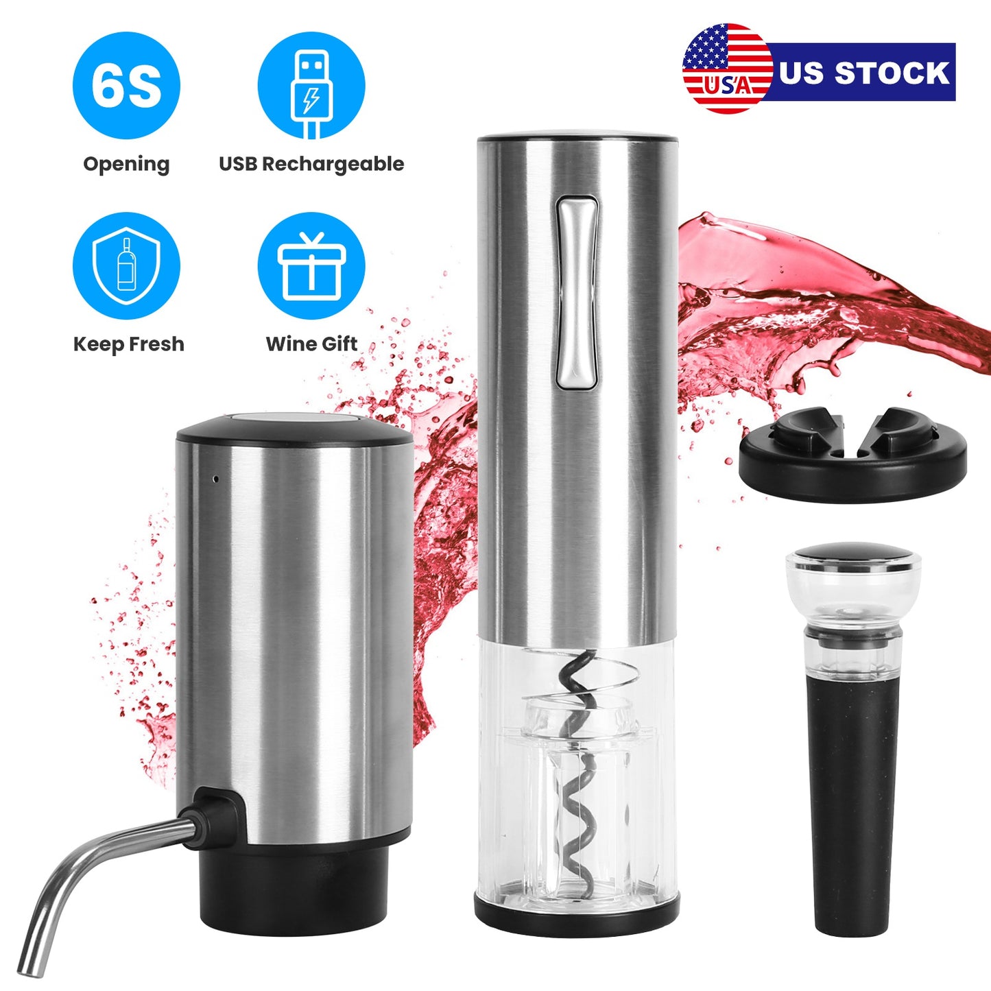 4 In 1 Electric Wine Opener Set Rechargeable Wine Aerator Foil Cutter Vacuum Wine Stopper Wine Gifts for Men Women