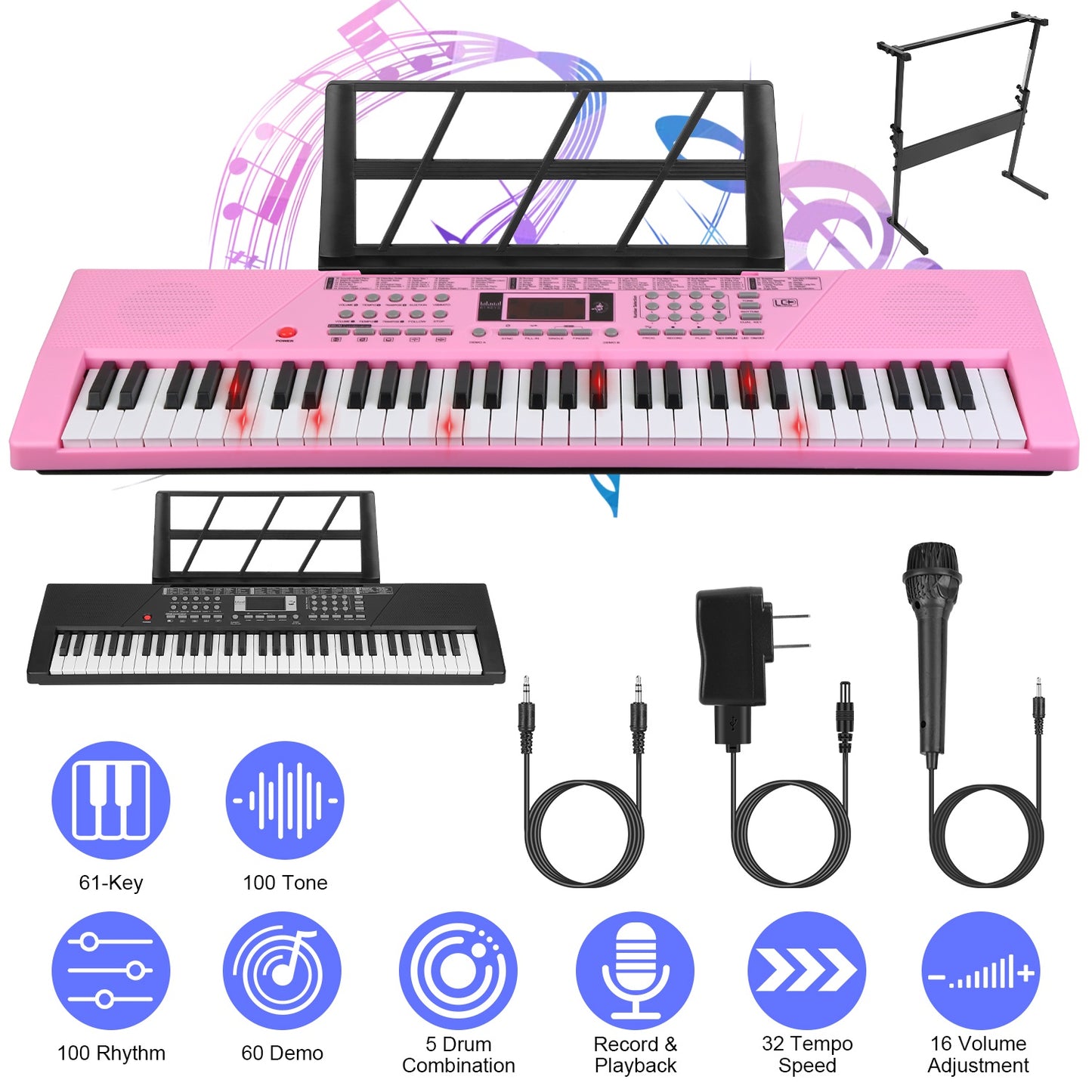 61 Keys Digital Music Keyboard Electric Piano Electronic Musical Instrument Kids Learning Keyboard with Light Up Keys Microphone for 3-12 Year Old Kid