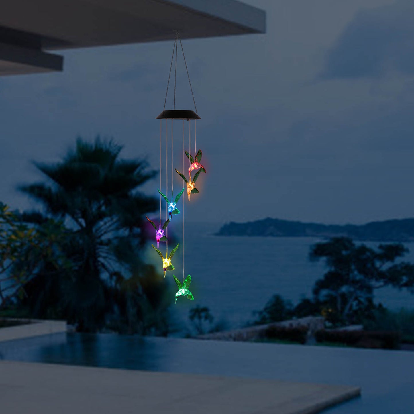 LED Solar Hummingbird Wind Chime Solar String Lights 6 LEDs Color-Changing IP65 Waterproof Decorative Lamp Lighting for Home Garden Fence Party