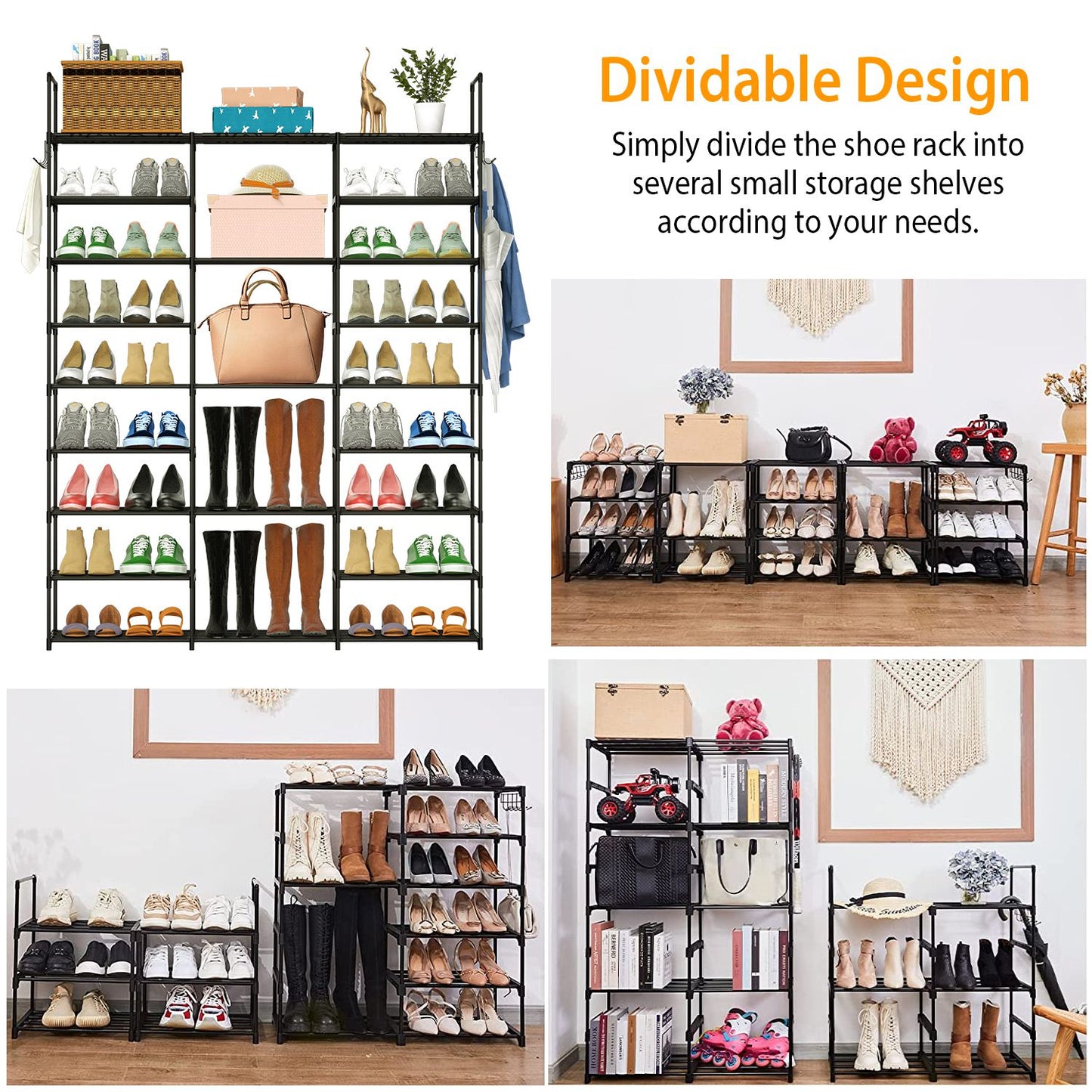 9 Tiers Shoe Rack Metal Shoe Storage Shelf Free Standing Large Shoe Stand 50-55 Pairs Shoe Tower Unit Tall Shoe Organizer with 2 HooksÊfor Entryway Cl
