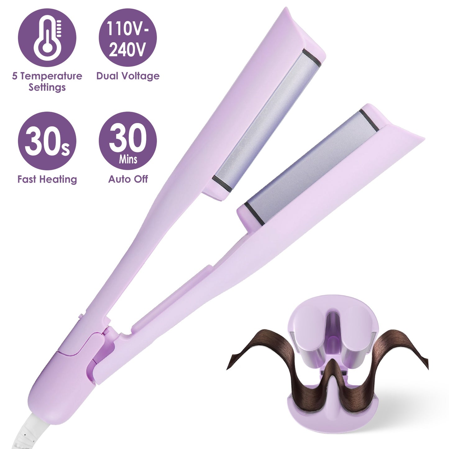 Hair Iron Curling Waver with Ceramic 1.41inch Barrel Ions Deep Hair Curler Dual Voltage Anti-Scald Hair Curling Wand Hair Crimper with 5 Temperature A