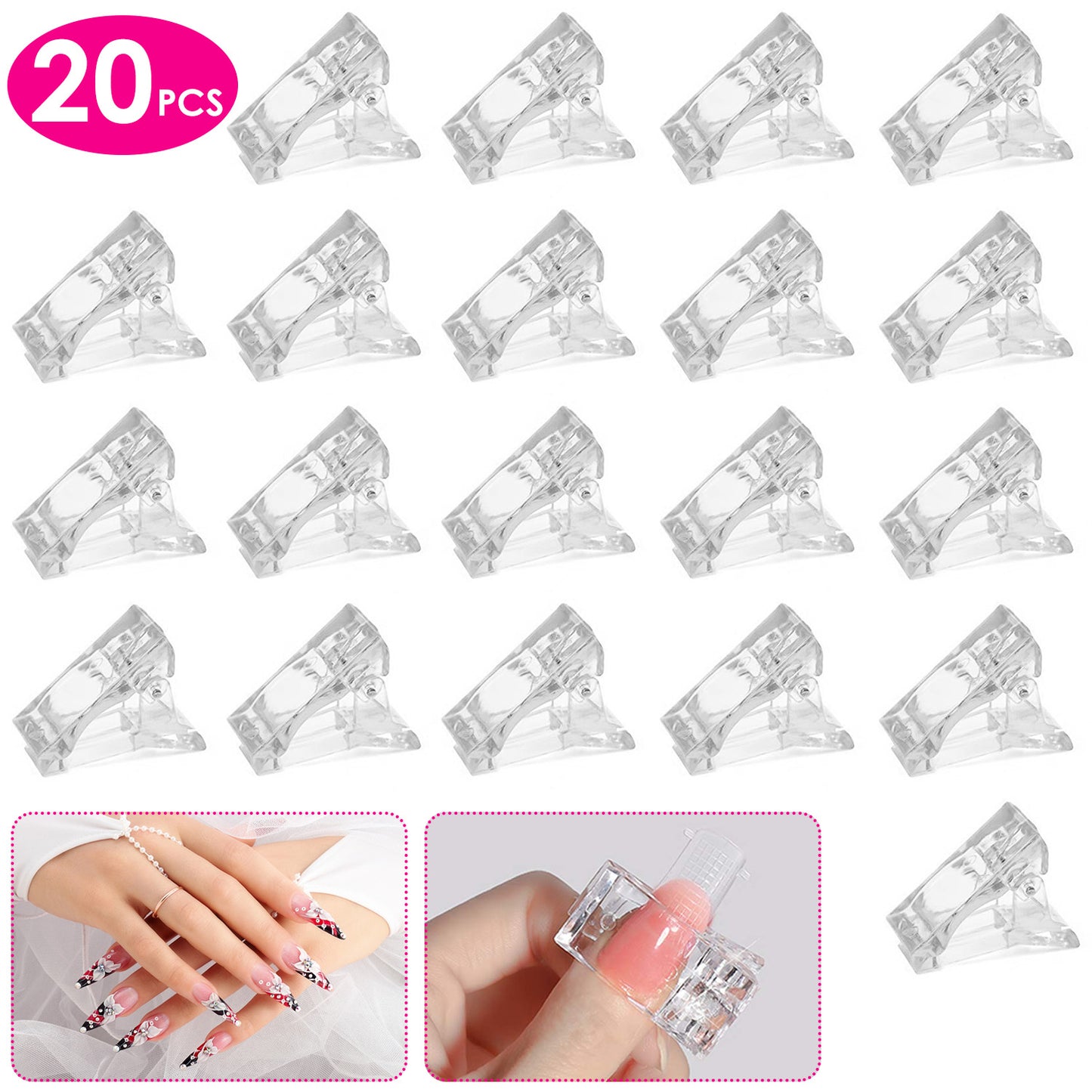 20Pcs Nail Tip Clips Quick Building Poly Gel UV LED Builder DIY Transparent Finger Tip Extension Tool